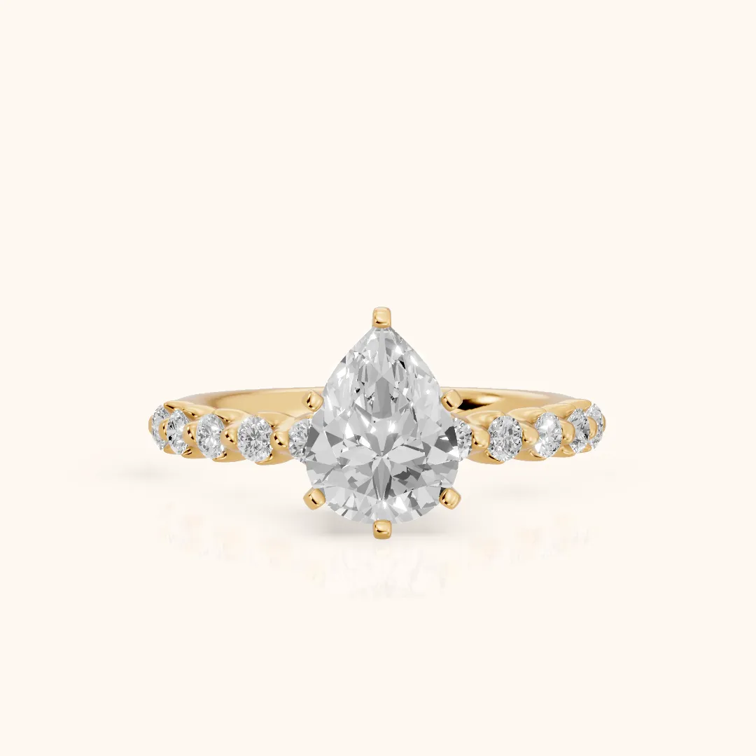 Louella Scalloped Pavé Pear Diamond Engagement Ring in Yellow Gold — view 2