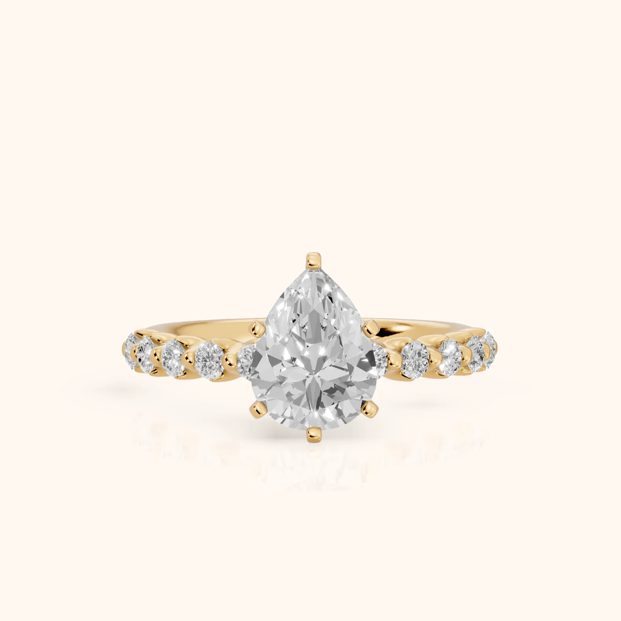 Louella Scalloped Pavé Pear Diamond Engagement Ring in Yellow Gold — view 1
