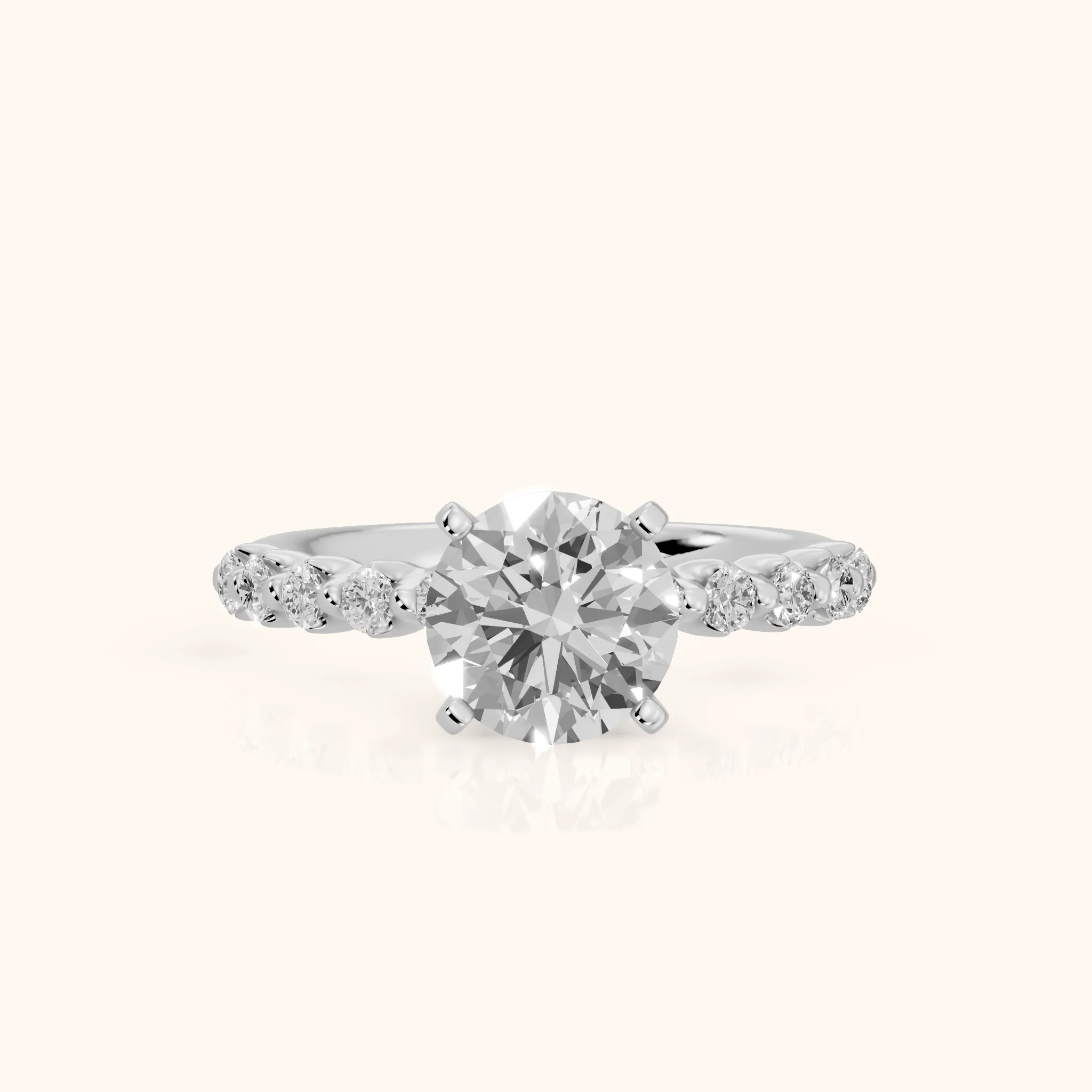 Louella Scalloped Pavé Round Diamond Engagement Ring in Silver — view 1