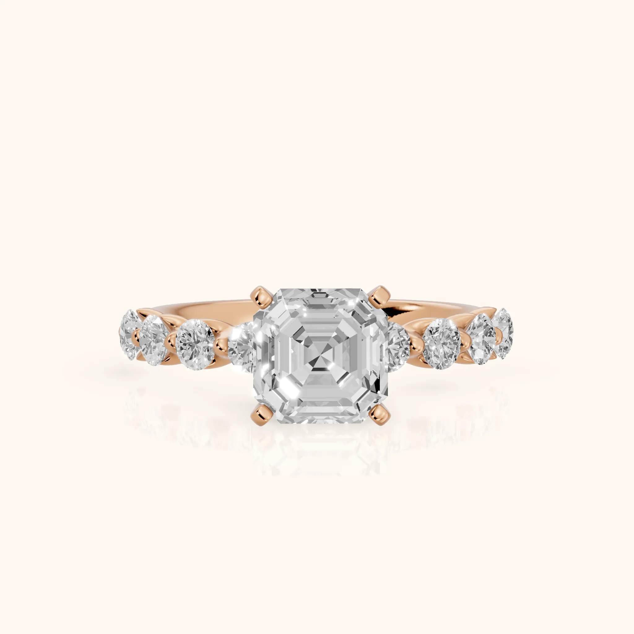 Maura Beaded Statement Asscher Diamond Engagement Ring in Rose Gold — view 1