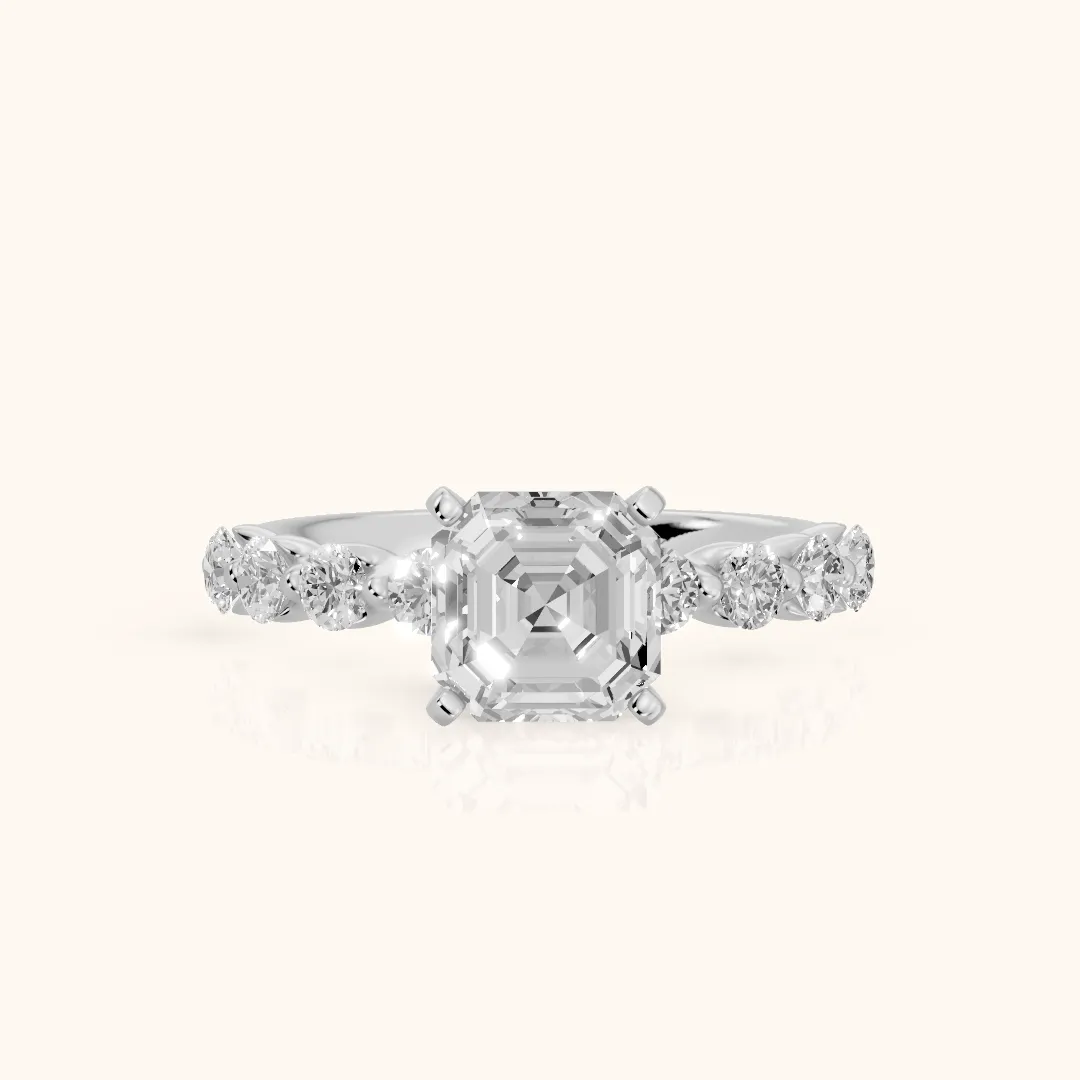Maura Beaded Statement Asscher Diamond Engagement Ring in White Gold — view 2