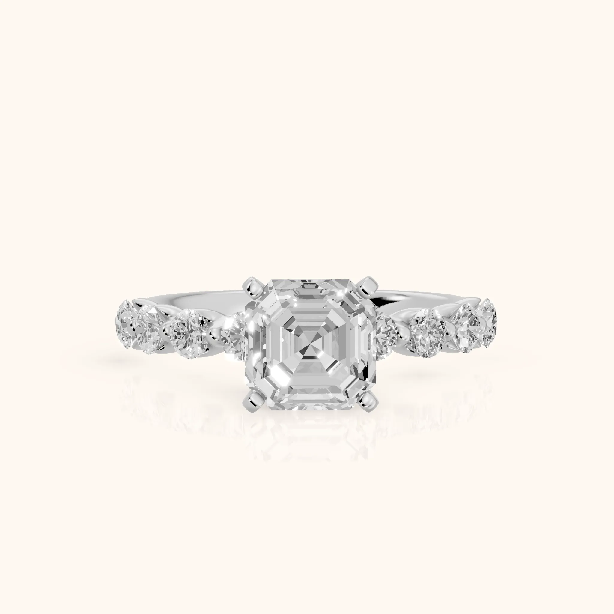 Maura Beaded Statement Asscher Diamond Engagement Ring in White Gold — view 1
