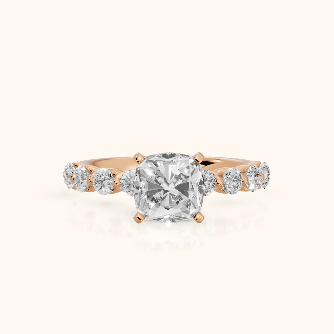 Maura Beaded Statement Cushion Diamond Engagement Ring in Rose Gold — view 2