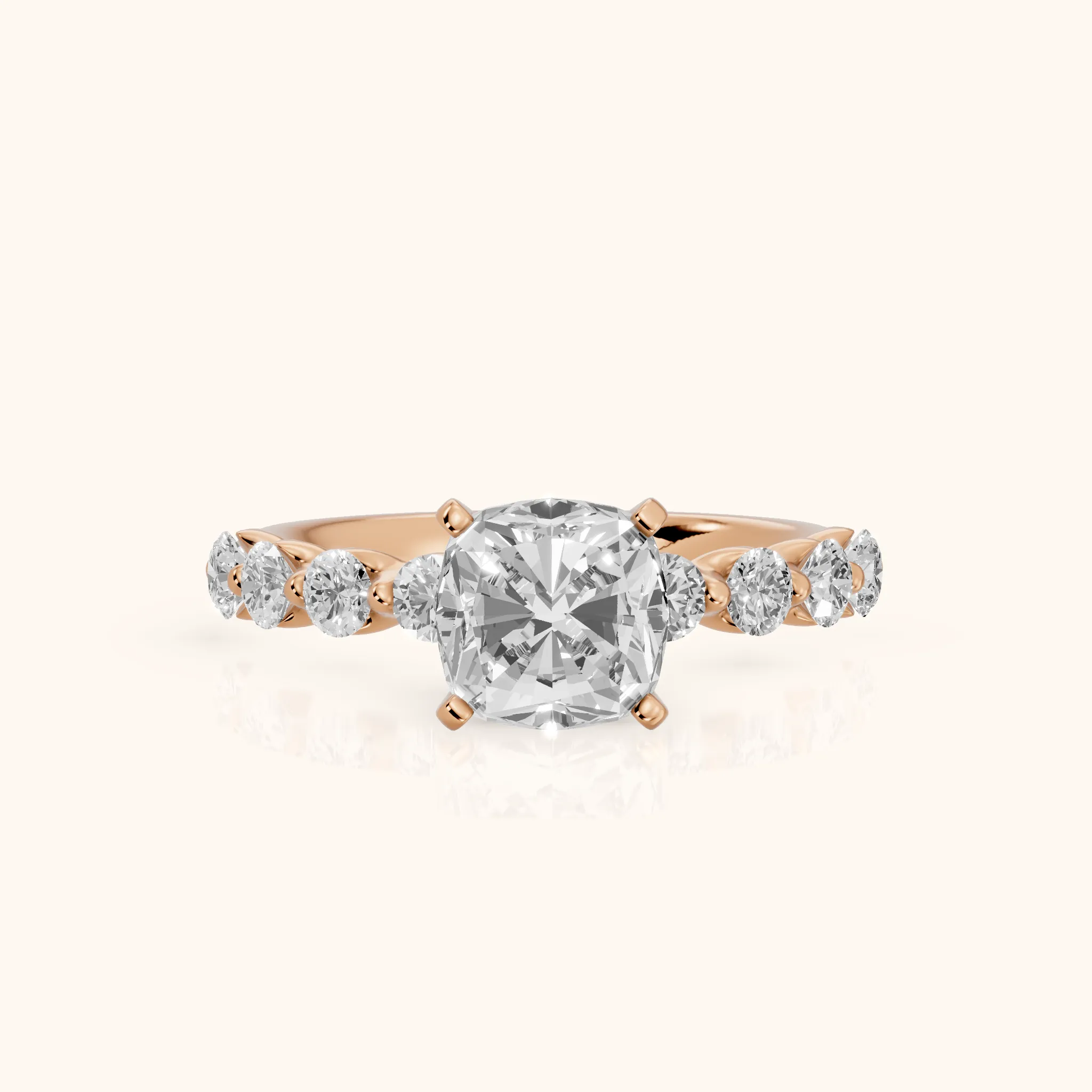 Maura Beaded Statement Cushion Diamond Engagement Ring in Rose Gold — view 1