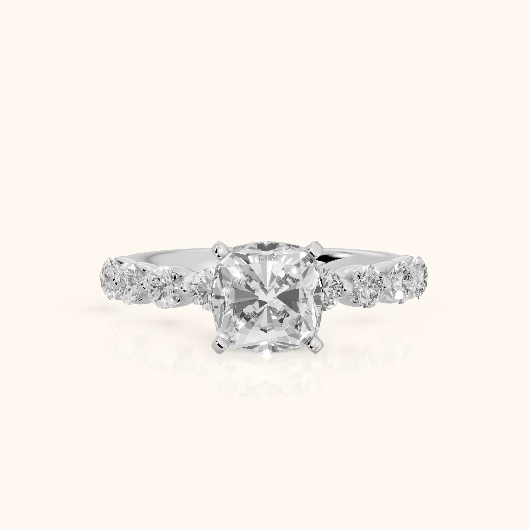 Maura Beaded Statement Cushion Diamond Engagement Ring in Silver — view 2