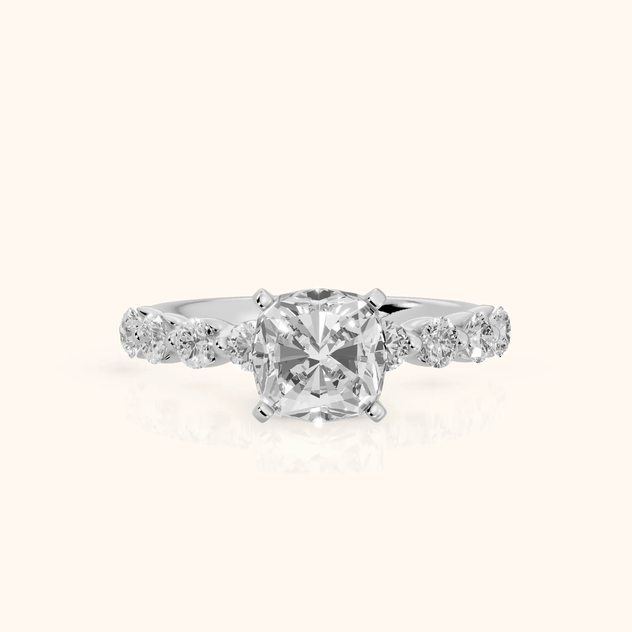 Maura Beaded Statement Cushion Diamond Engagement Ring in Silver — view 1
