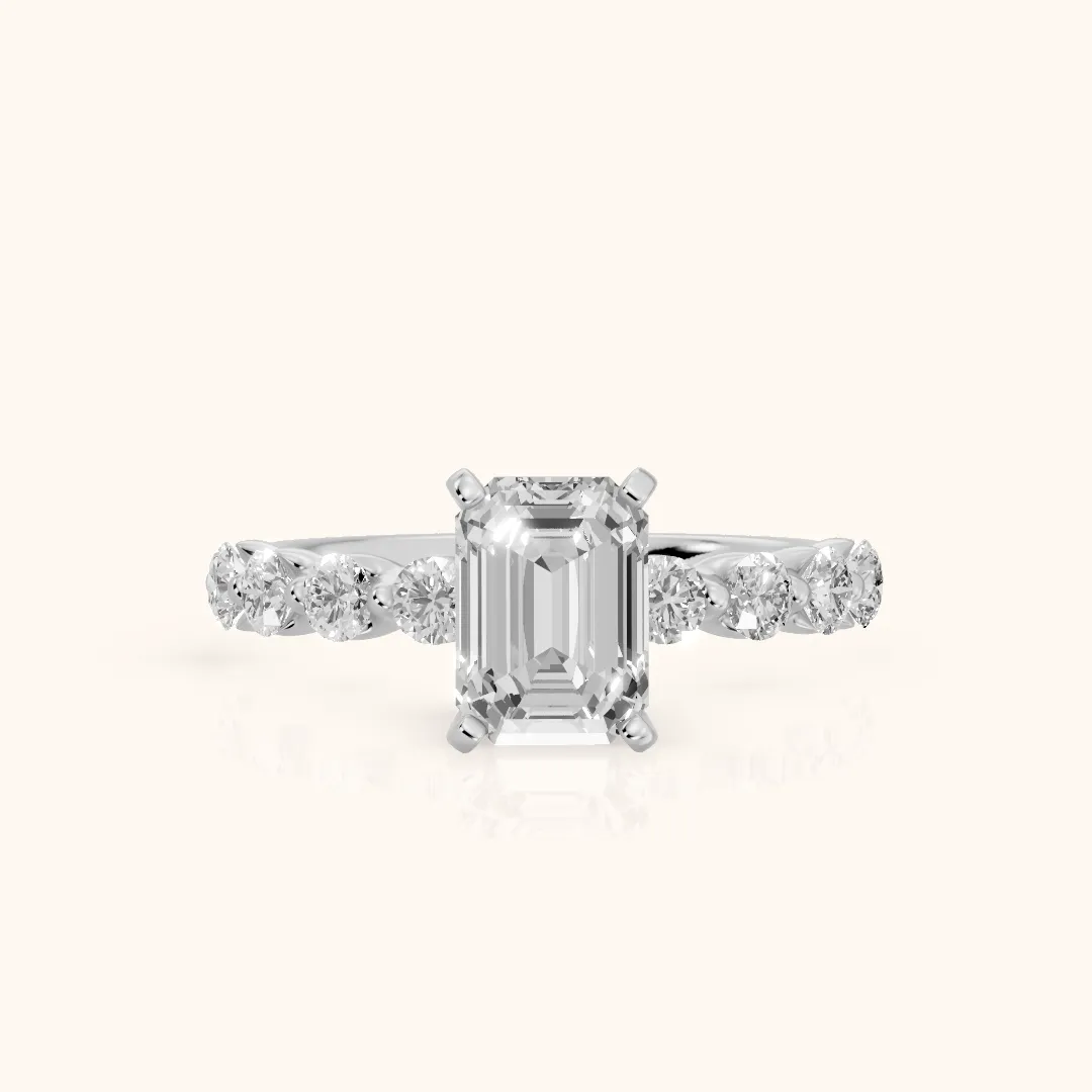 Maura Beaded Statement Emerald Diamond Engagement Ring in Silver — view 2