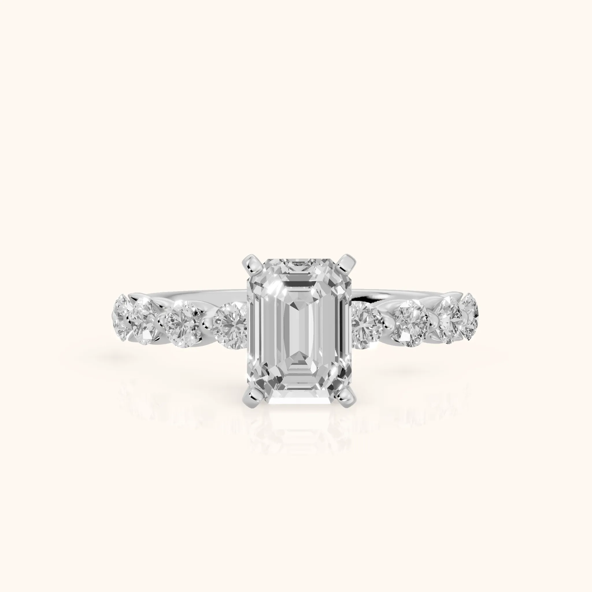 Maura Beaded Statement Emerald Diamond Engagement Ring in Silver — view 1
