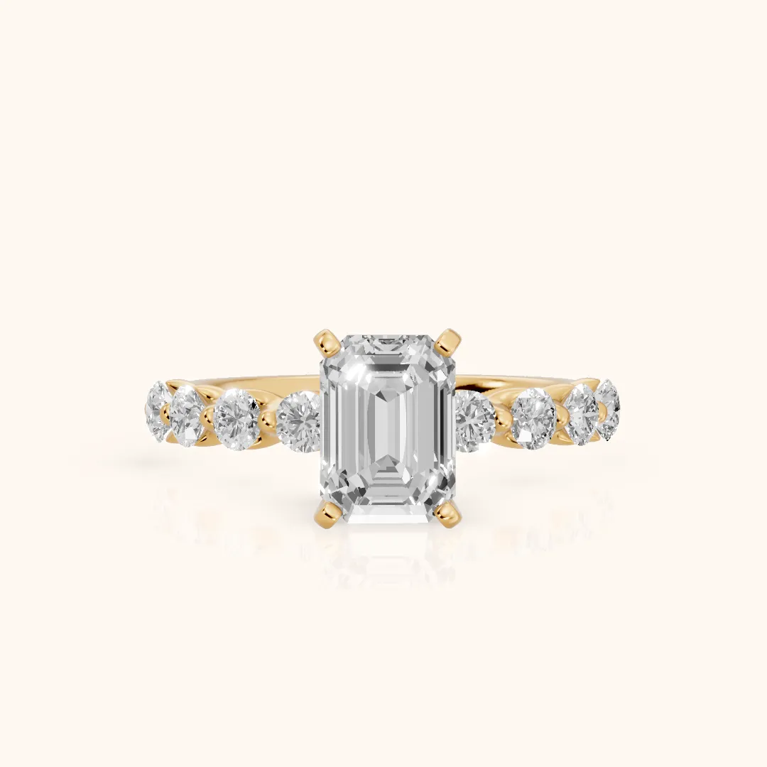Maura Beaded Statement Emerald Diamond Engagement Ring in Yellow Gold — view 2