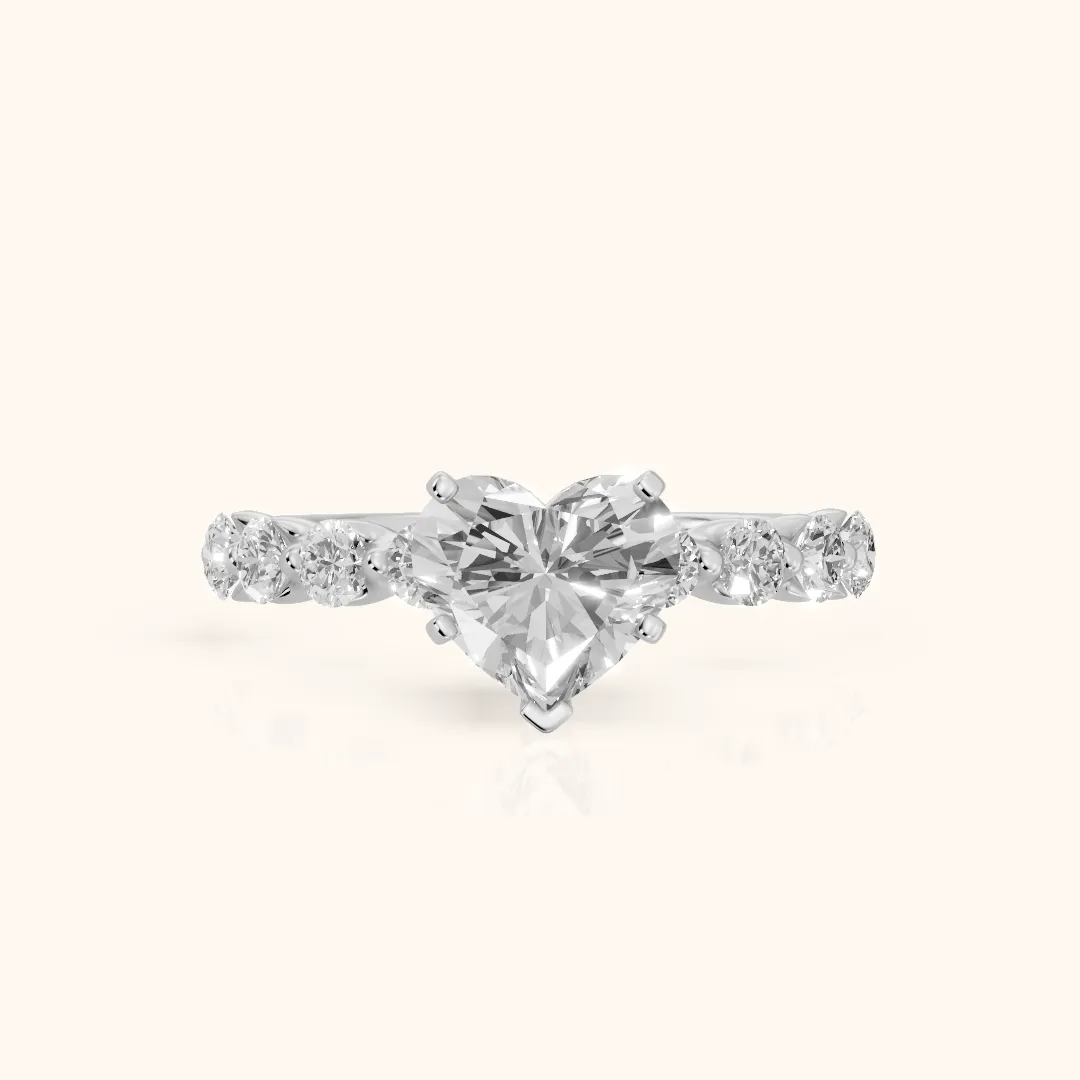 Maura Beaded Statement Heart Diamond Engagement Ring in Platinum — view 2