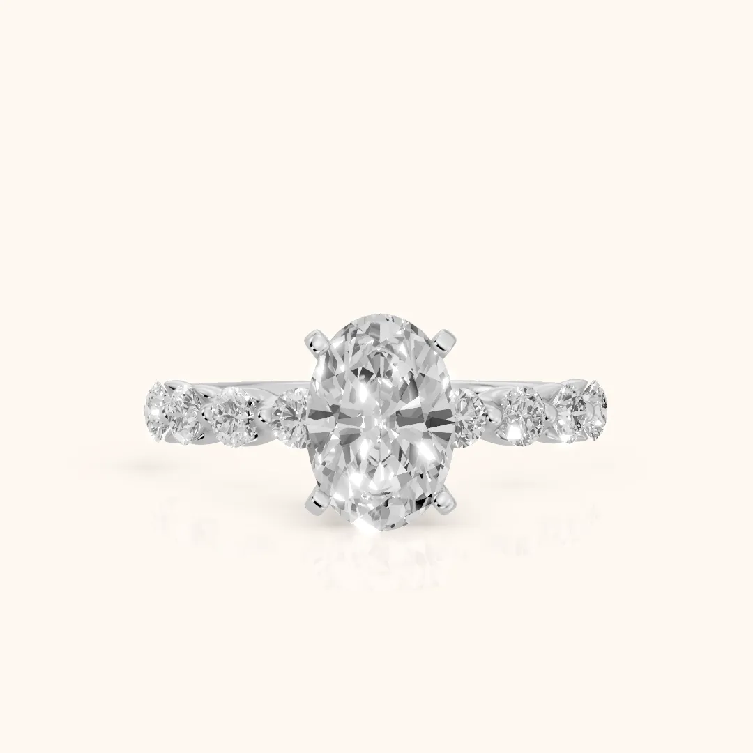 Maura Beaded Statement Oval Diamond Engagement Ring in Silver — view 2