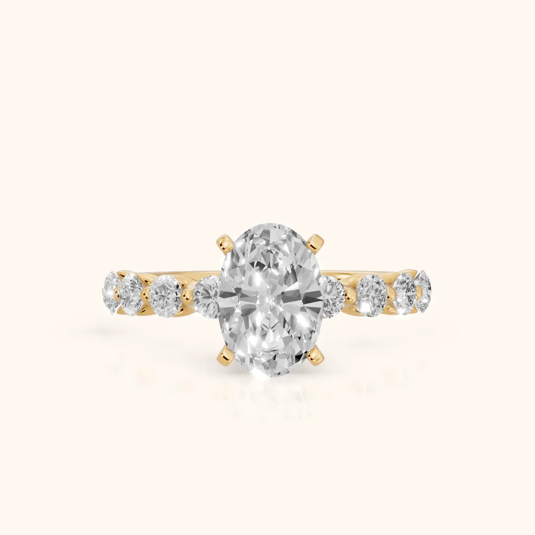 Maura Beaded Statement Oval Diamond Engagement Ring in Yellow Gold — view 2
