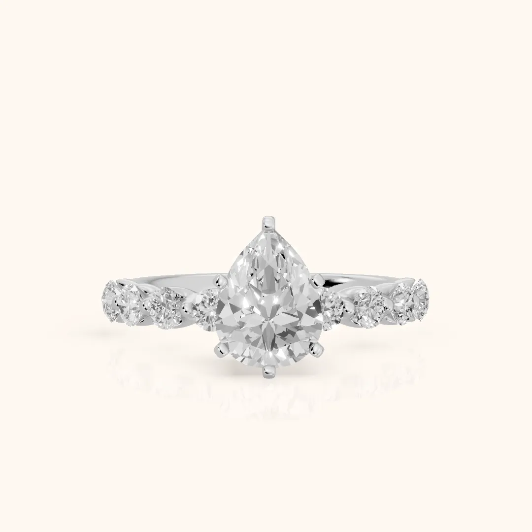 Maura Beaded Statement Pear Diamond Engagement Ring in White Gold — view 2