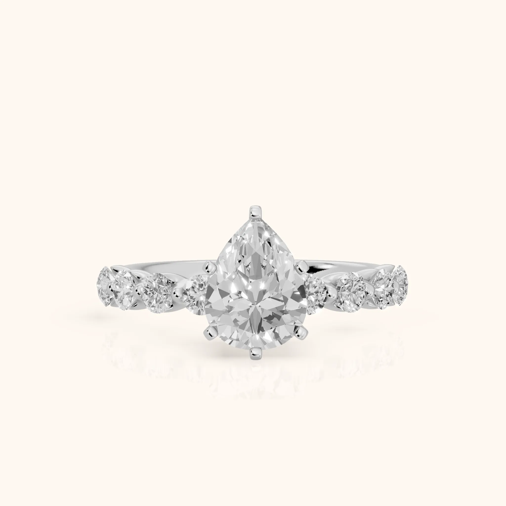 Maura Beaded Statement Pear Diamond Engagement Ring in White Gold — view 1