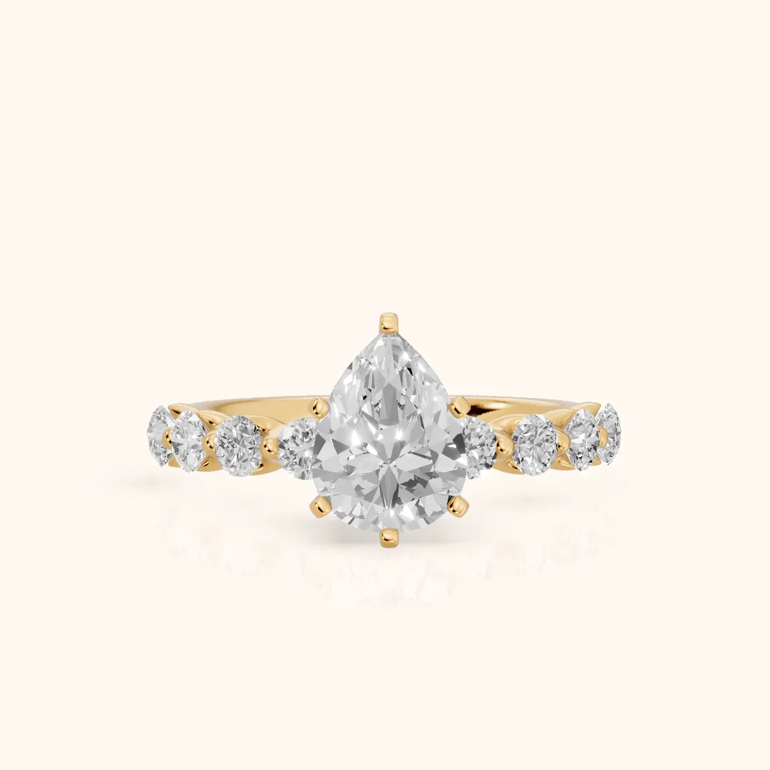 Maura Beaded Statement Pear Diamond Engagement Ring in Yellow Gold — view 2