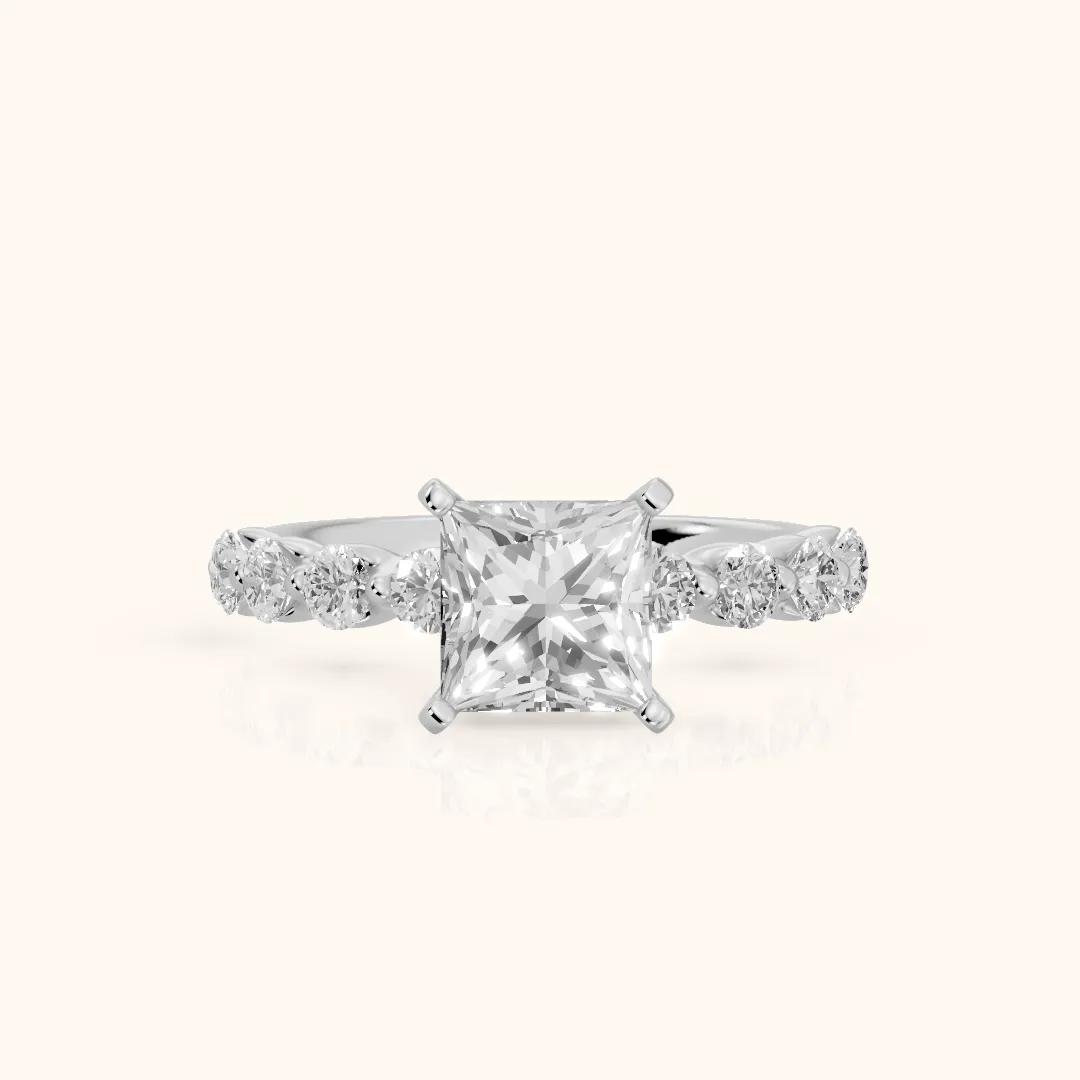 Maura Beaded Statement Princess Diamond Engagement Ring in Silver — view 2