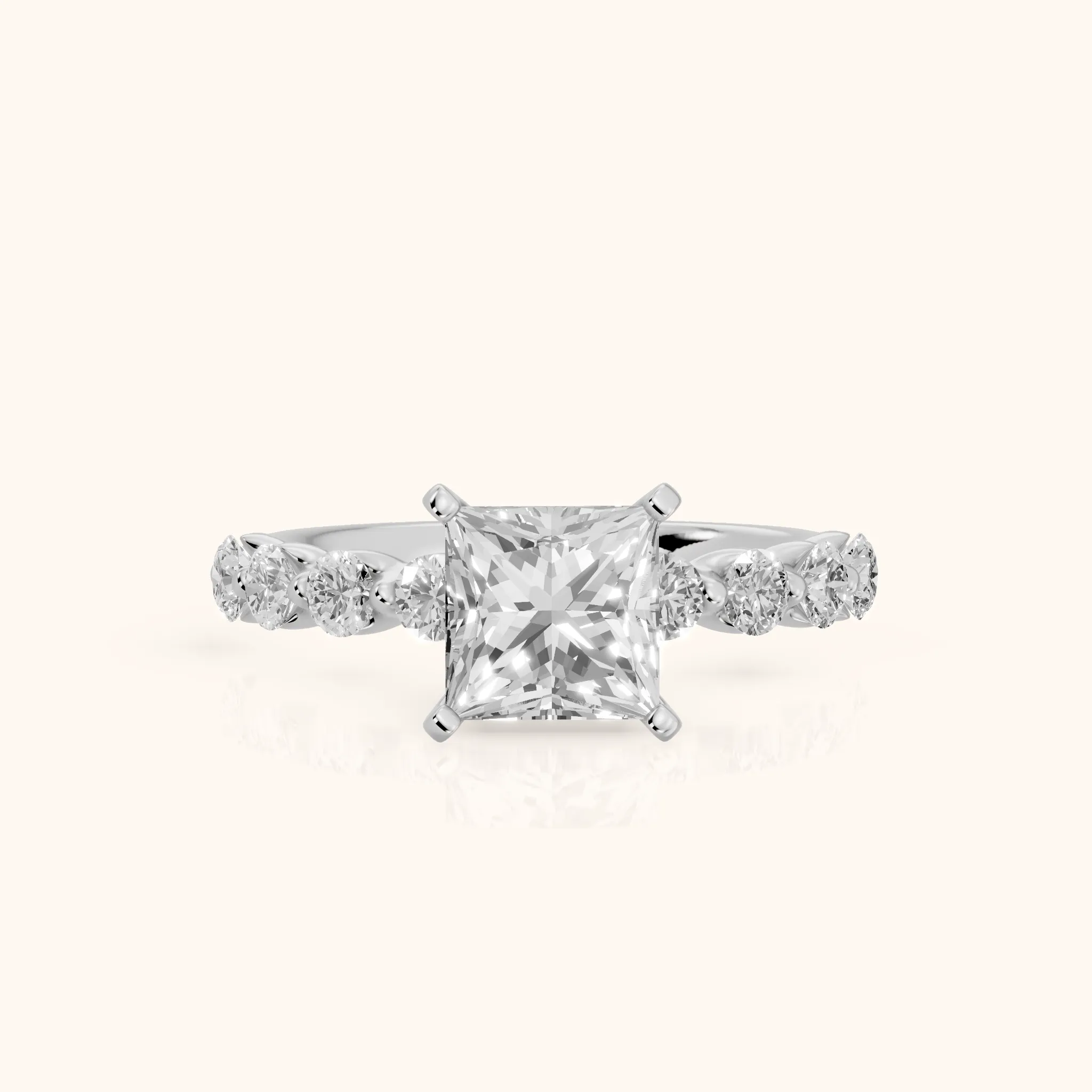 Maura Beaded Statement Princess Diamond Engagement Ring in Silver — view 1