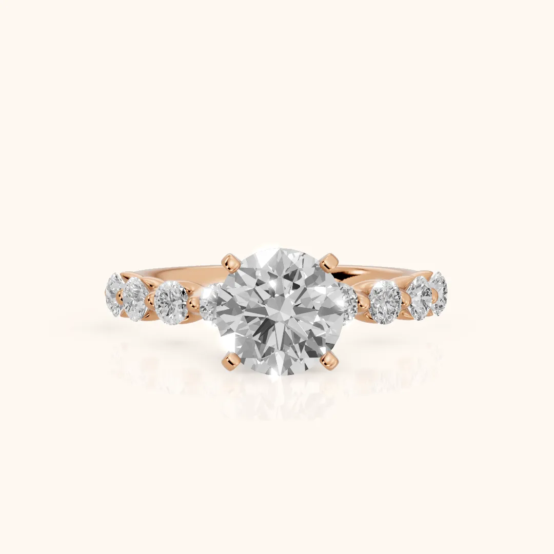 Maura Beaded Statement Round Diamond Engagement Ring in Rose Gold — view 2