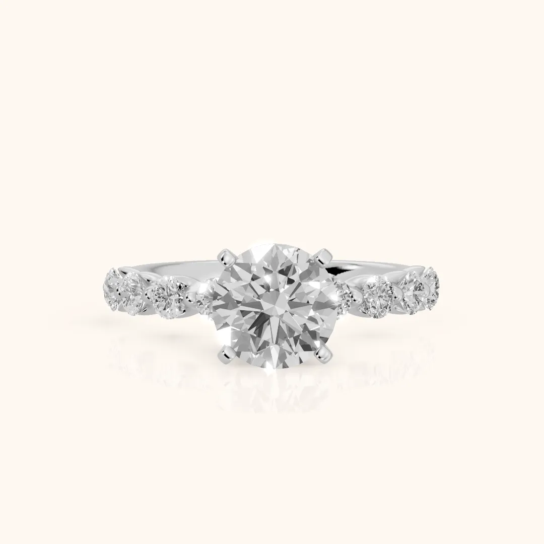 Maura Beaded Statement Round Diamond Engagement Ring in Silver — view 2