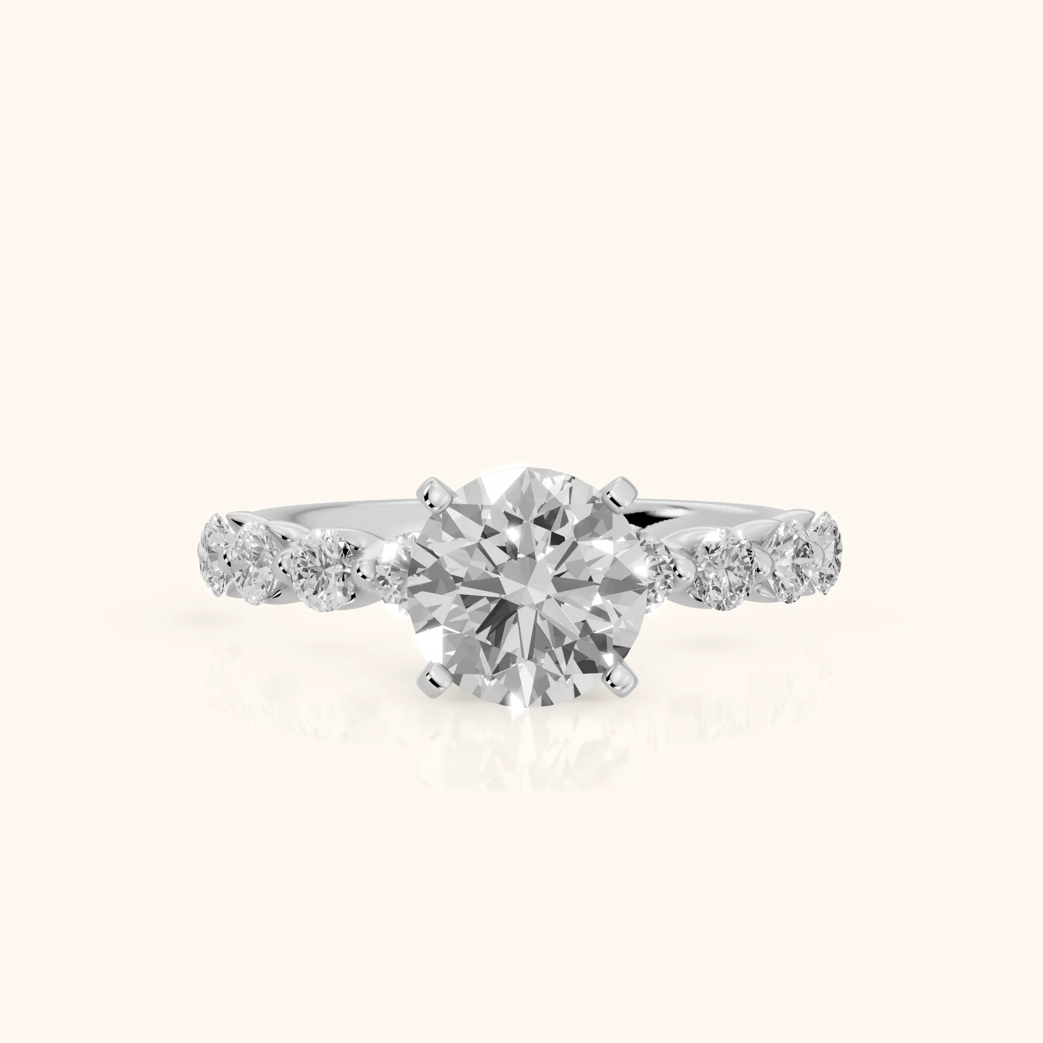Maura Beaded Statement Round Diamond Engagement Ring in Silver — view 1