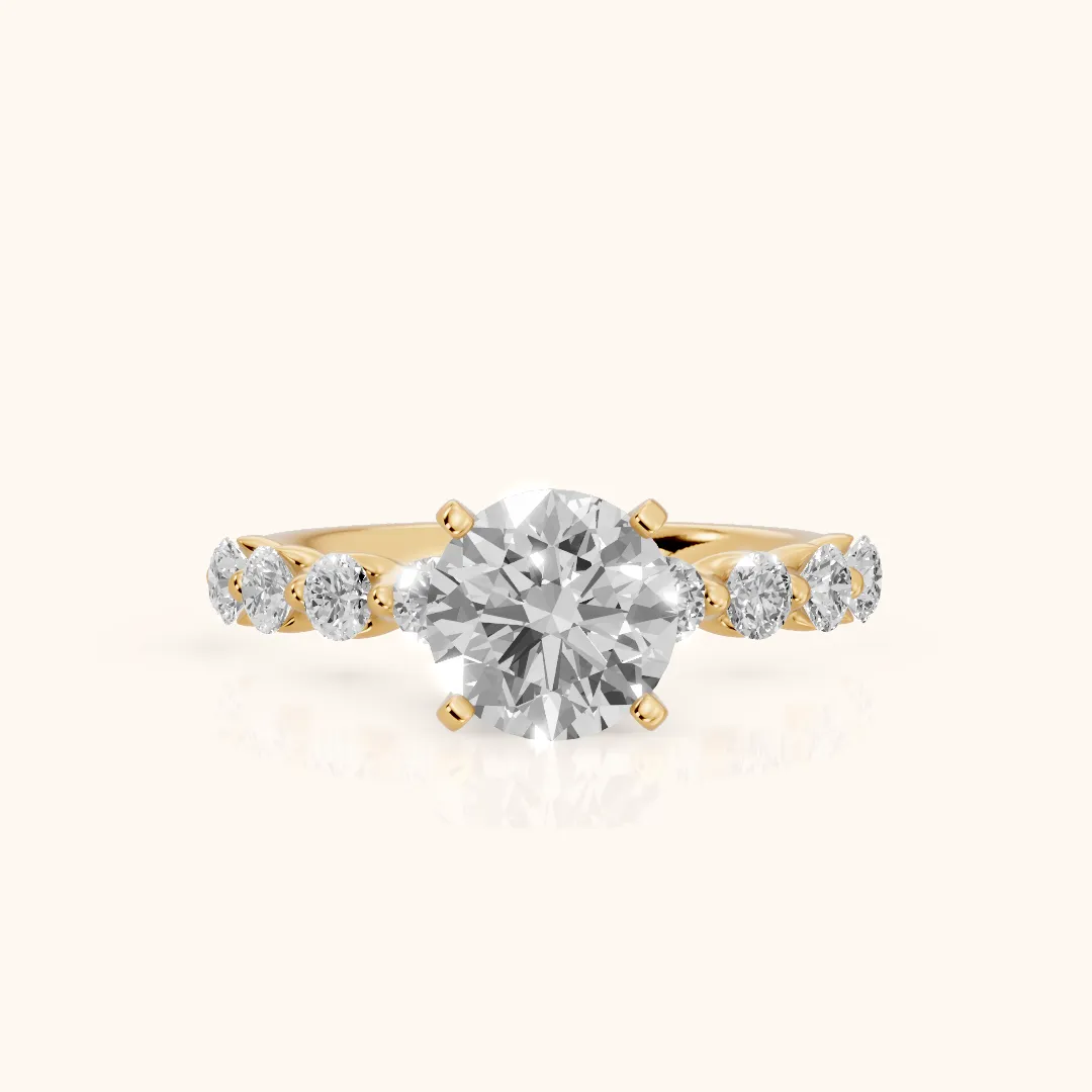 Maura Beaded Statement Round Diamond Engagement Ring in Yellow Gold — view 2