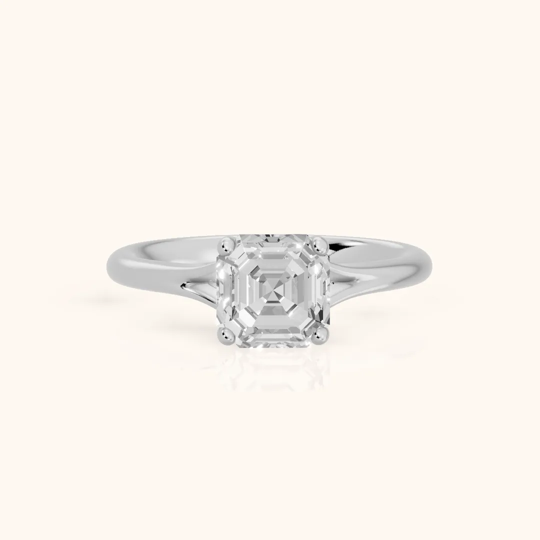 Melanie Solitaire Split Shank Asscher Diamond Engagement Ring in Silver — view 2
