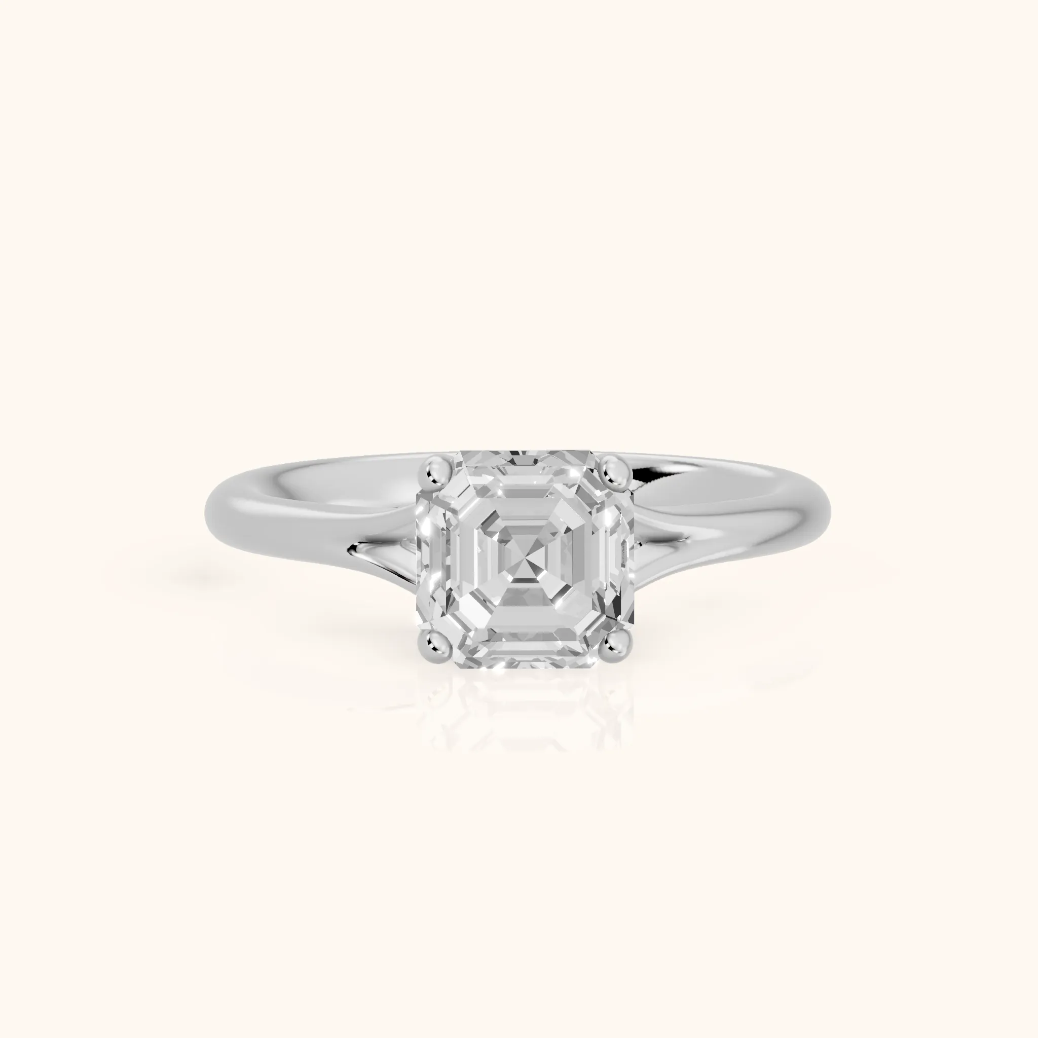 Melanie Solitaire Split Shank Asscher Diamond Engagement Ring in Silver — view 1