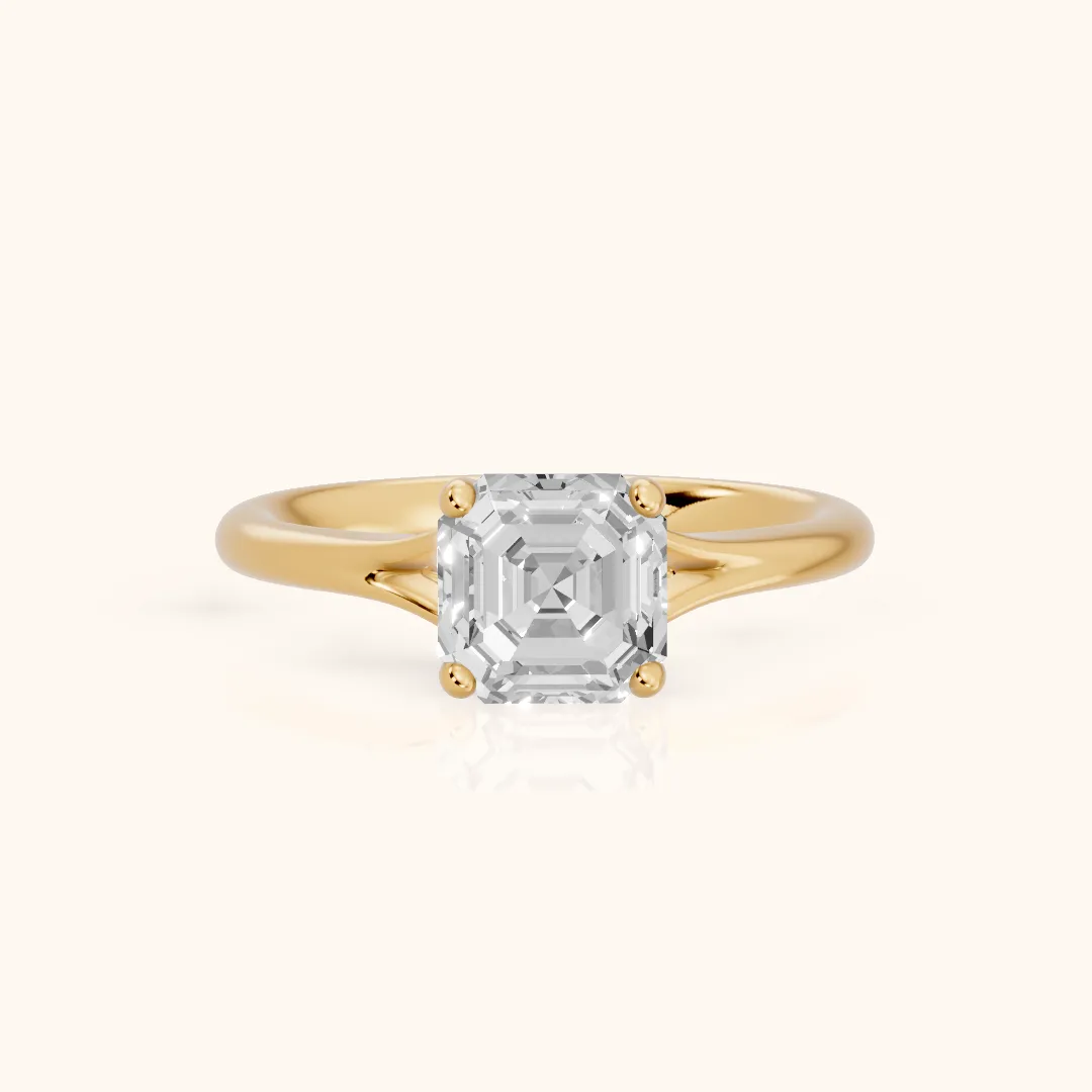 Melanie Solitaire Split Shank Asscher Diamond Engagement Ring in Yellow Gold — view 2