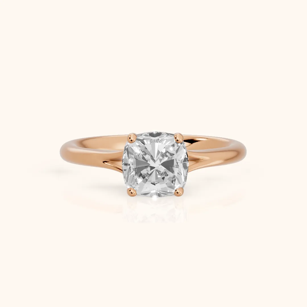 Melanie Solitaire Split Shank Cushion Diamond Engagement Ring in Rose Gold — view 2