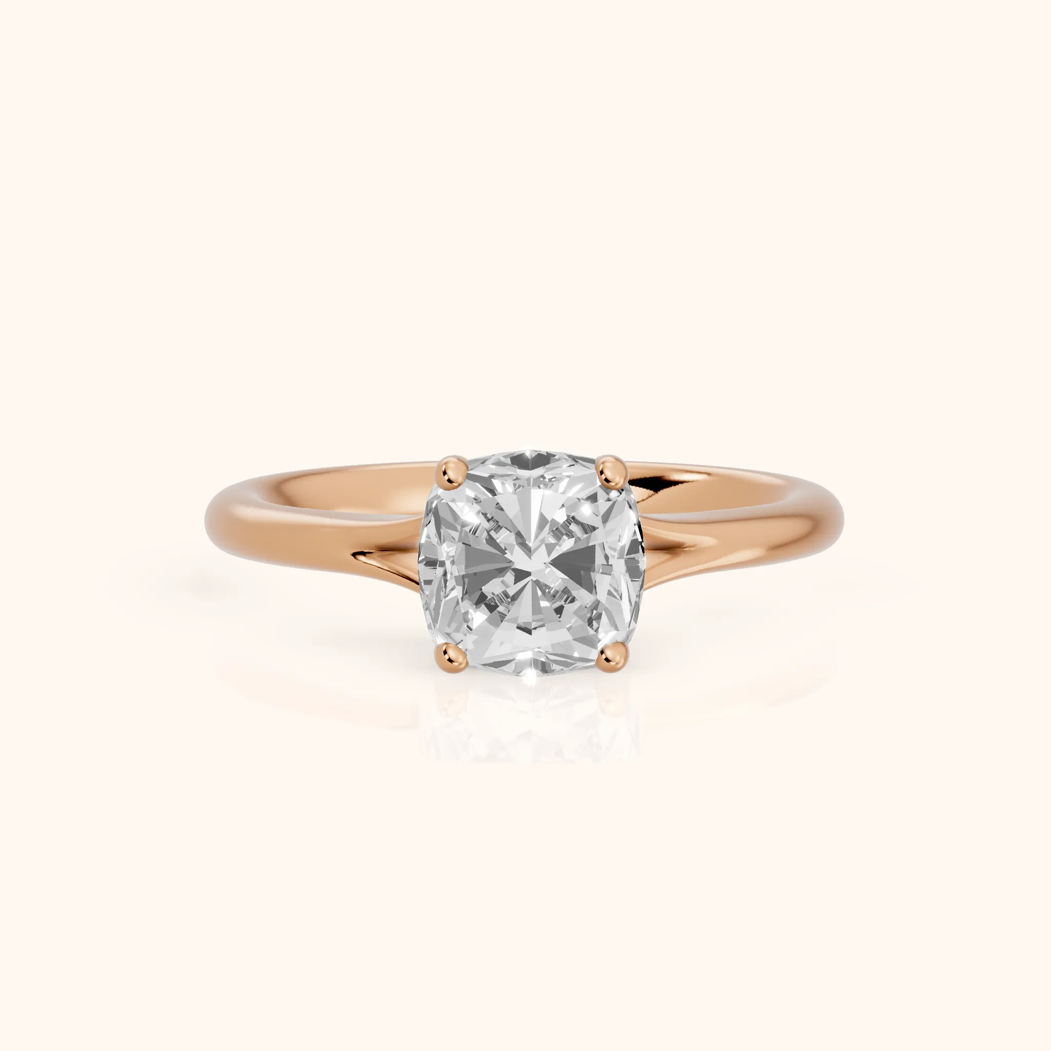 Melanie Solitaire Split Shank Cushion Diamond Engagement Ring in Rose Gold — view 1