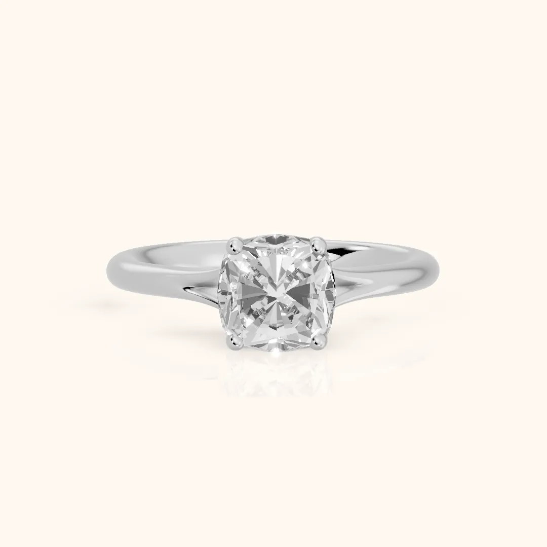 Melanie Solitaire Split Shank Cushion Diamond Engagement Ring in Platinum — view 2
