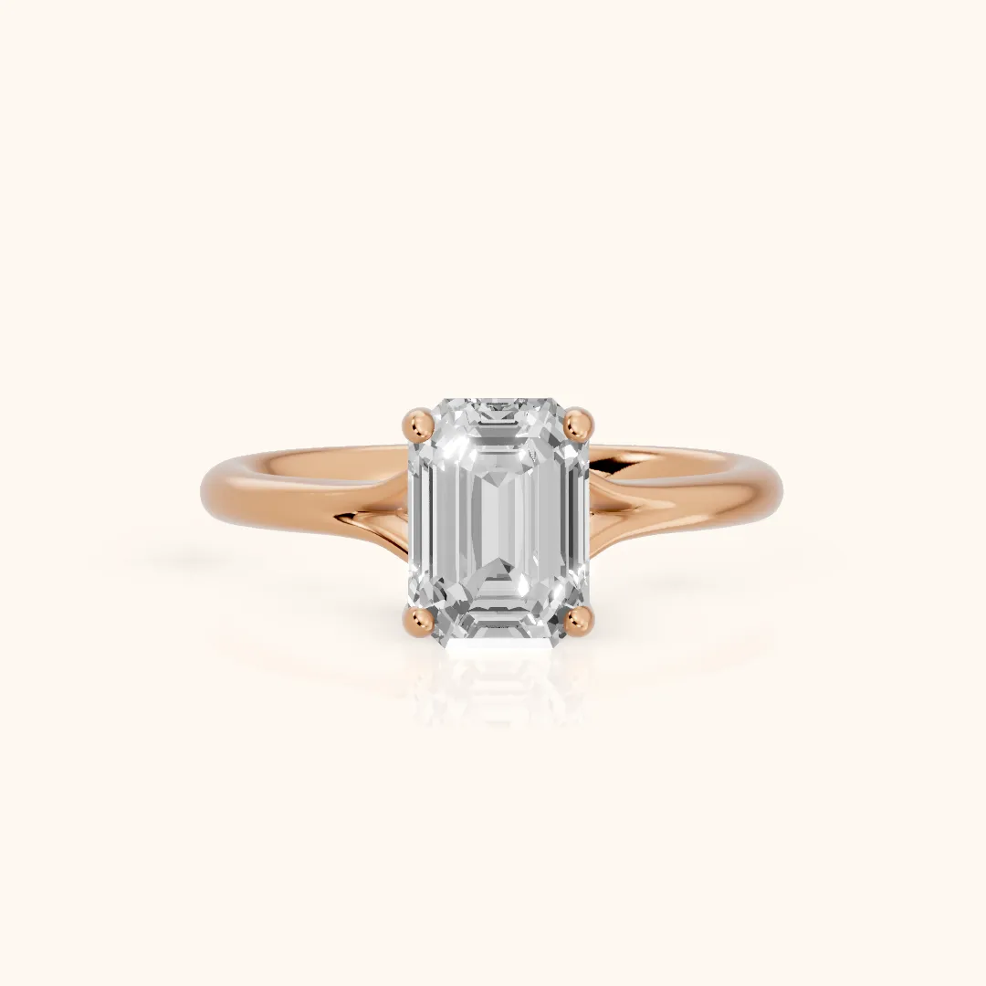Melanie Solitaire Split Shank Emerald Diamond Engagement Ring in Rose Gold — view 2