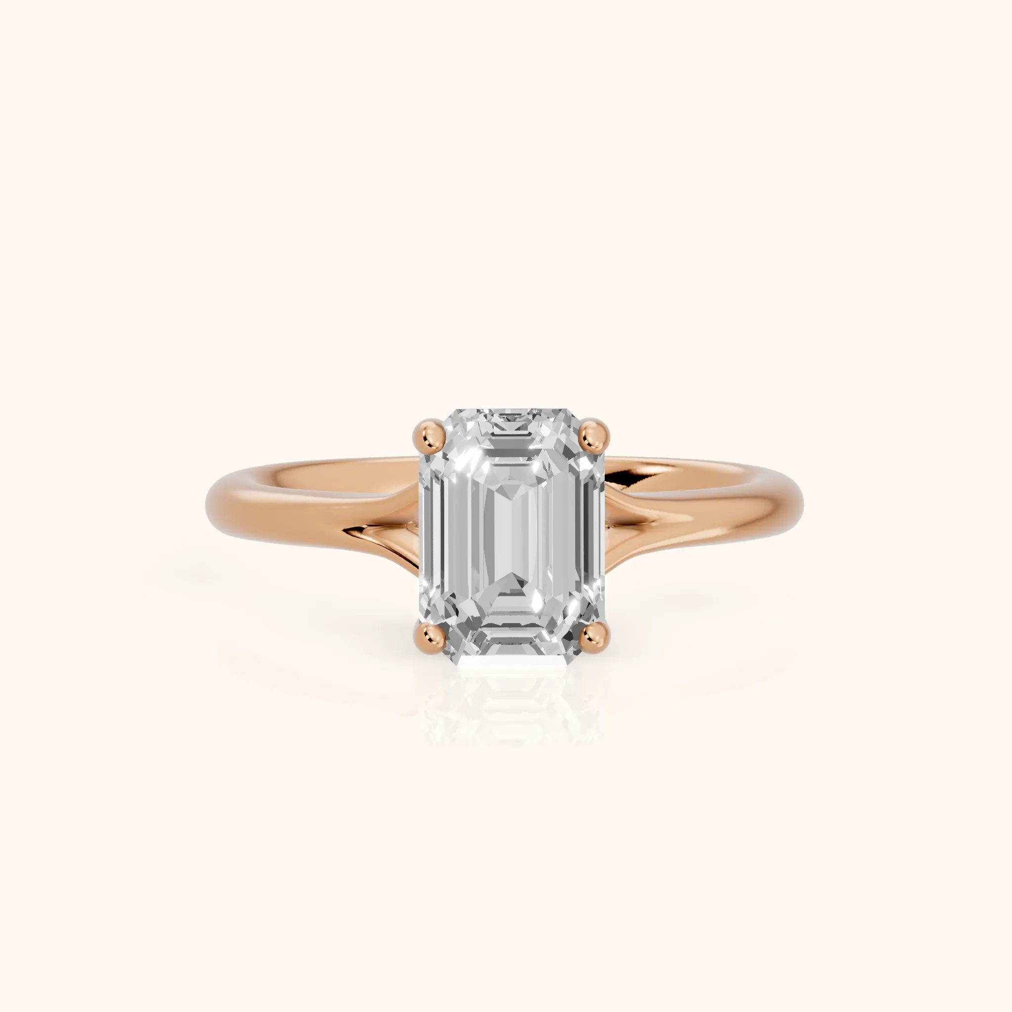 Melanie Solitaire Split Shank Emerald Diamond Engagement Ring in Rose Gold — view 1