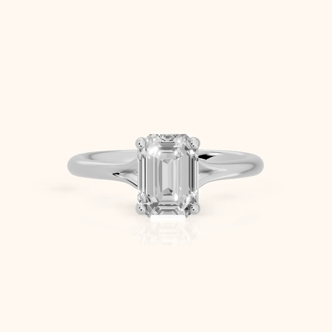 Melanie Solitaire Split Shank Emerald Diamond Engagement Ring in Silver — view 2