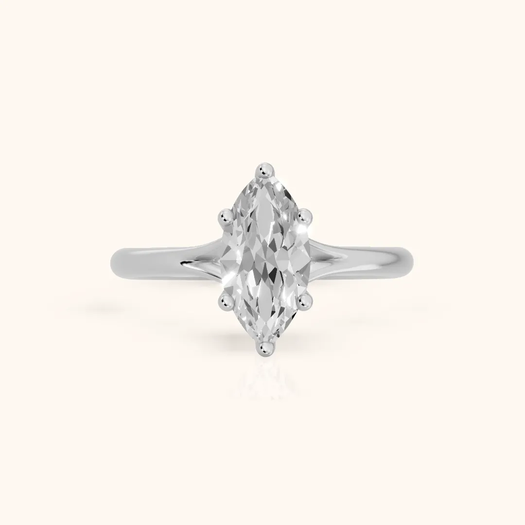 Melanie Solitaire Split Shank Marquise Diamond Engagement Ring in Silver — view 2