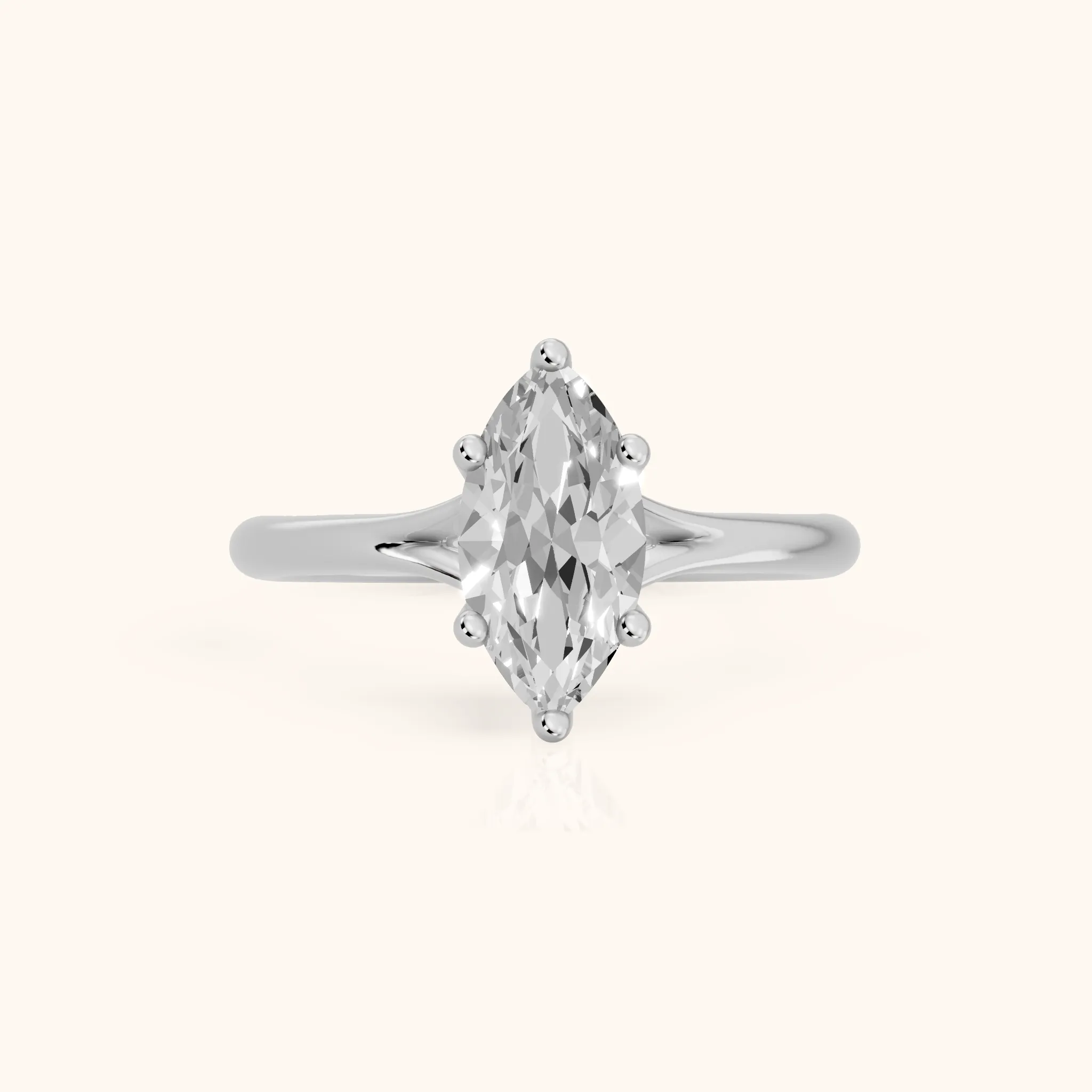 Melanie Solitaire Split Shank Marquise Diamond Engagement Ring in Silver — view 1