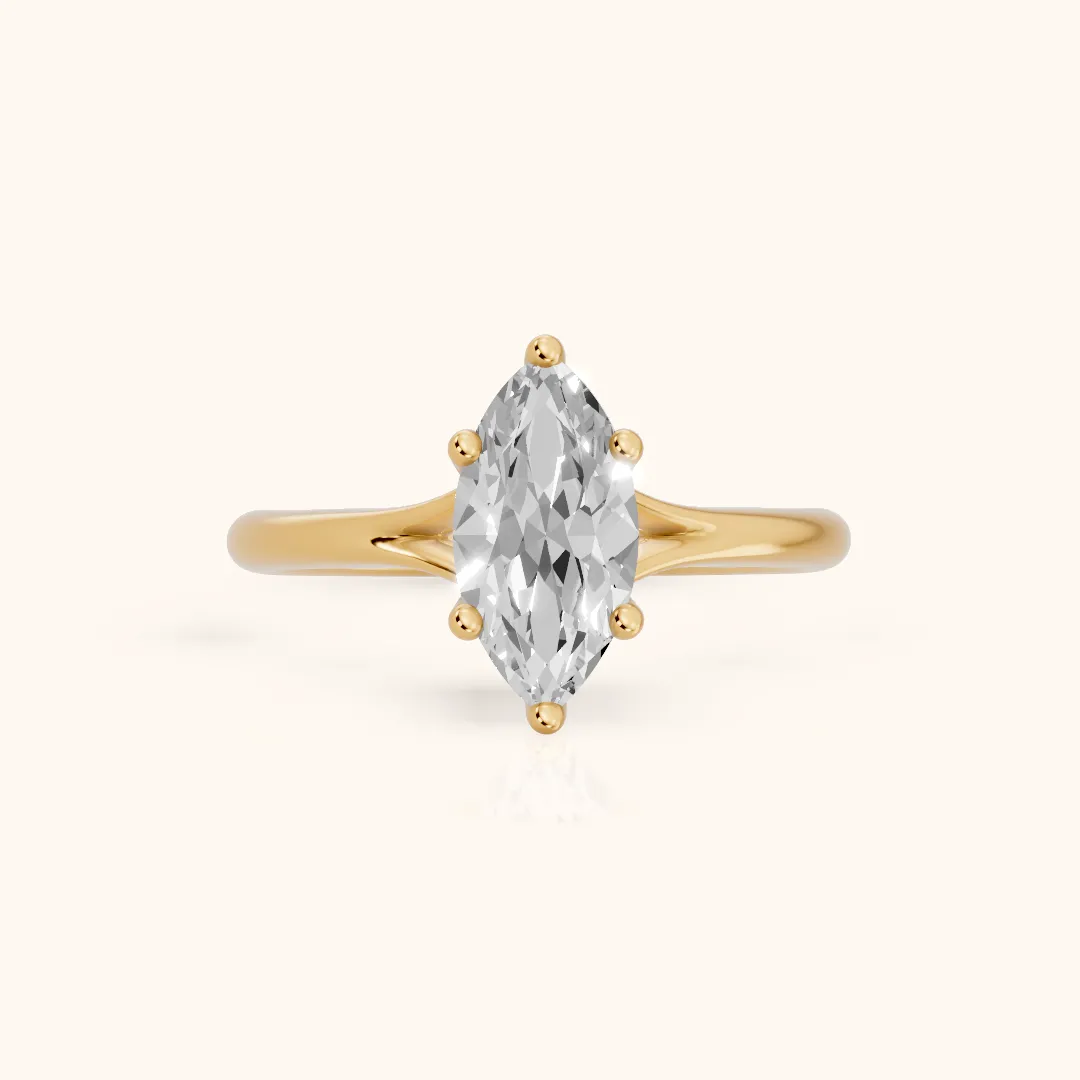 Melanie Solitaire Split Shank Marquise Diamond Engagement Ring in Yellow Gold — view 2