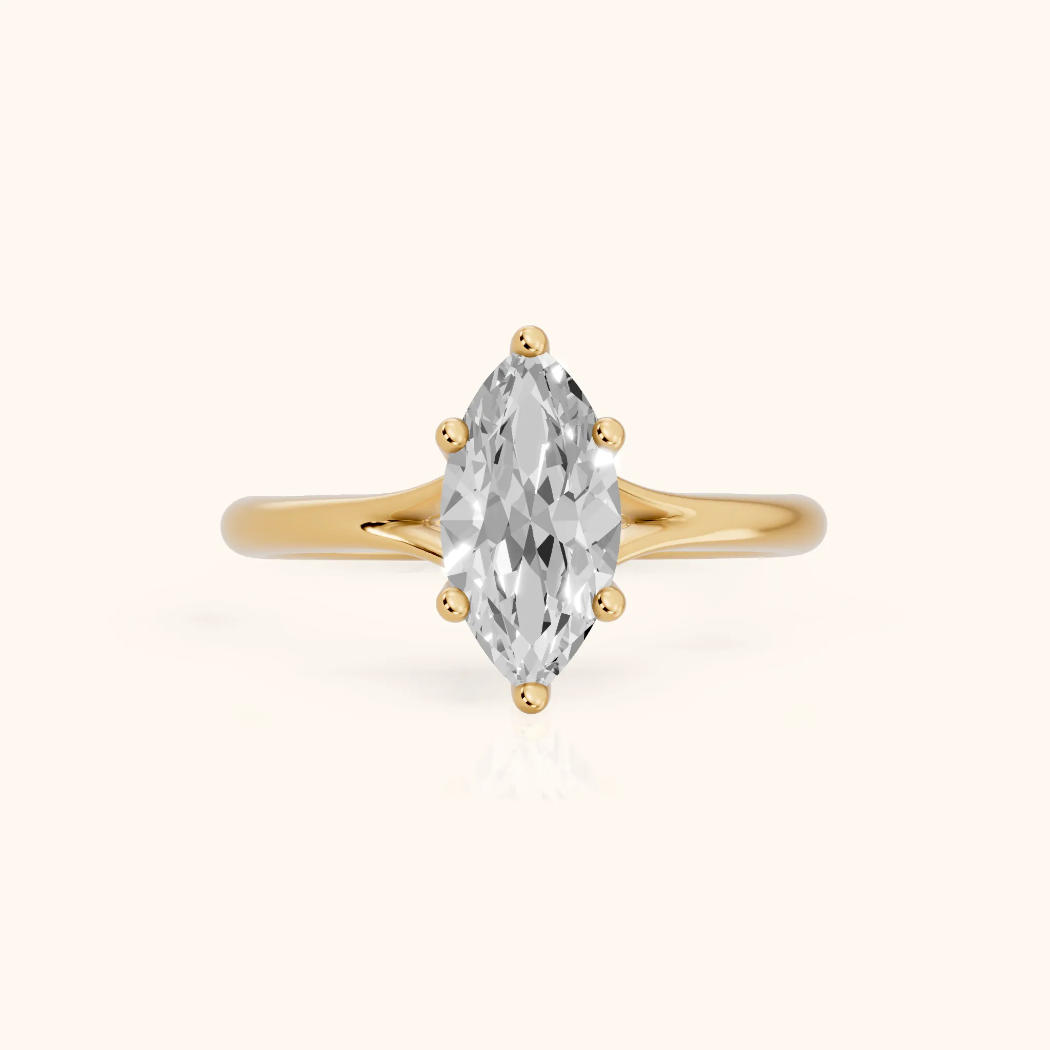 Melanie Solitaire Split Shank Marquise Diamond Engagement Ring in Yellow Gold — view 1