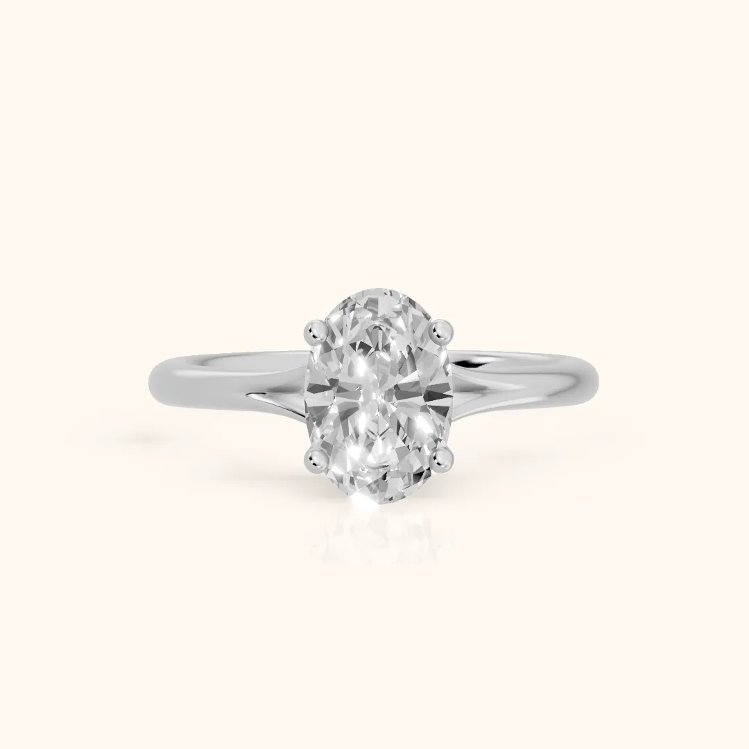 Melanie Solitaire Split Shank Oval Diamond Engagement Ring in Silver — view 2