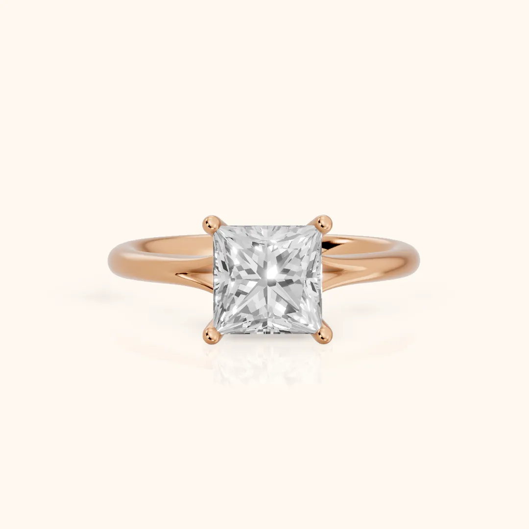 Melanie Solitaire Split Shank Princess Diamond Engagement Ring in Rose Gold — view 2