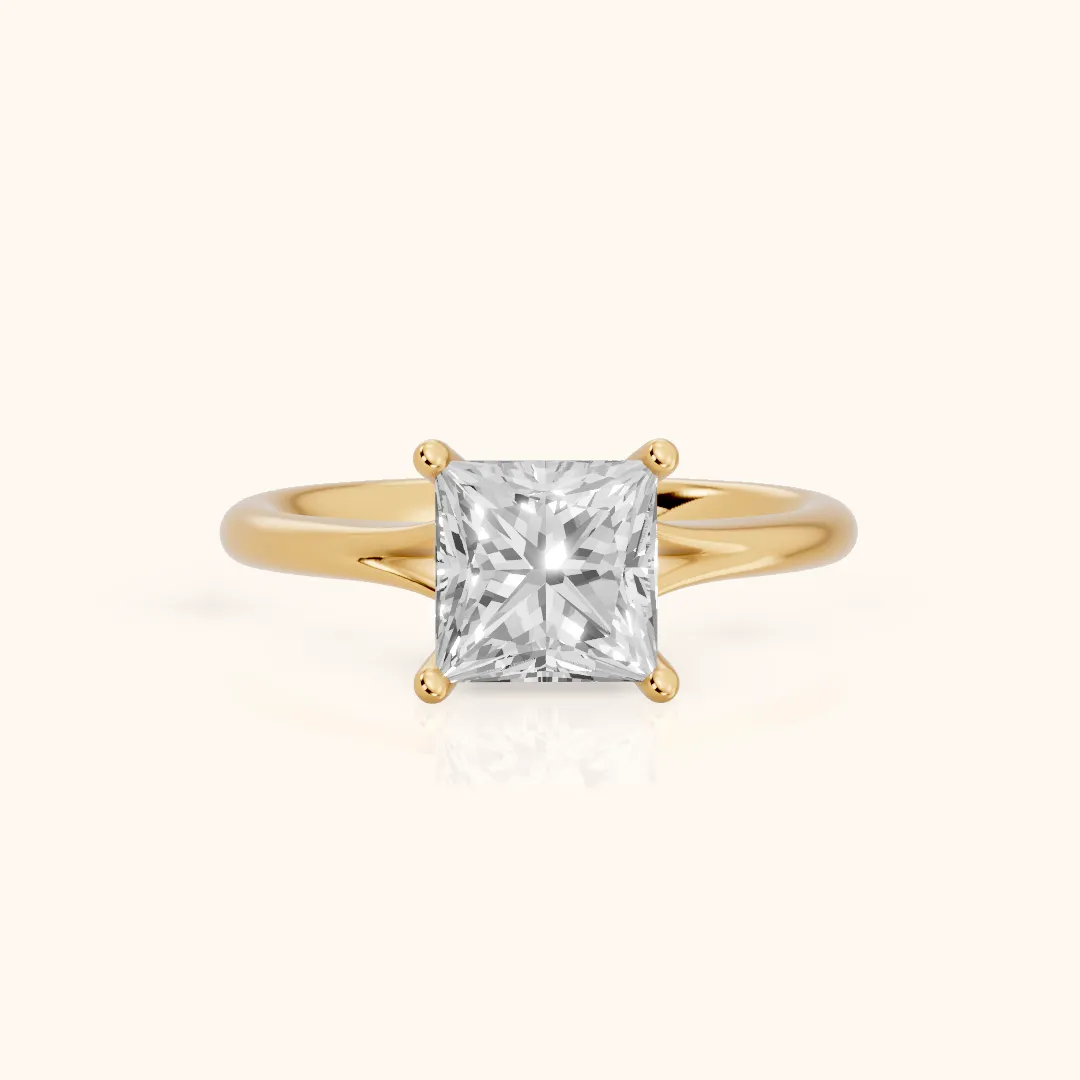 Melanie Solitaire Split Shank Princess Diamond Engagement Ring in Yellow Gold — view 2