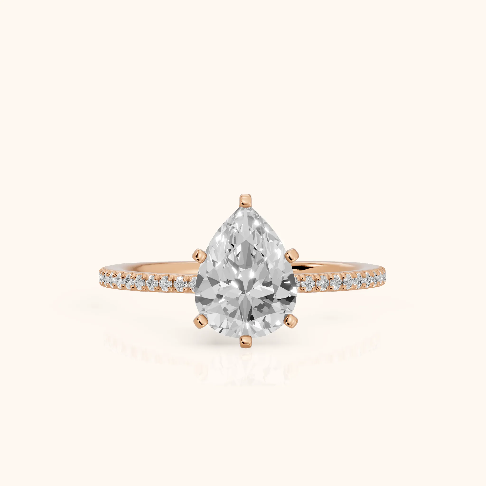 Minette Micropavé Pear Diamond Engagement Ring in Rose Gold — view 1