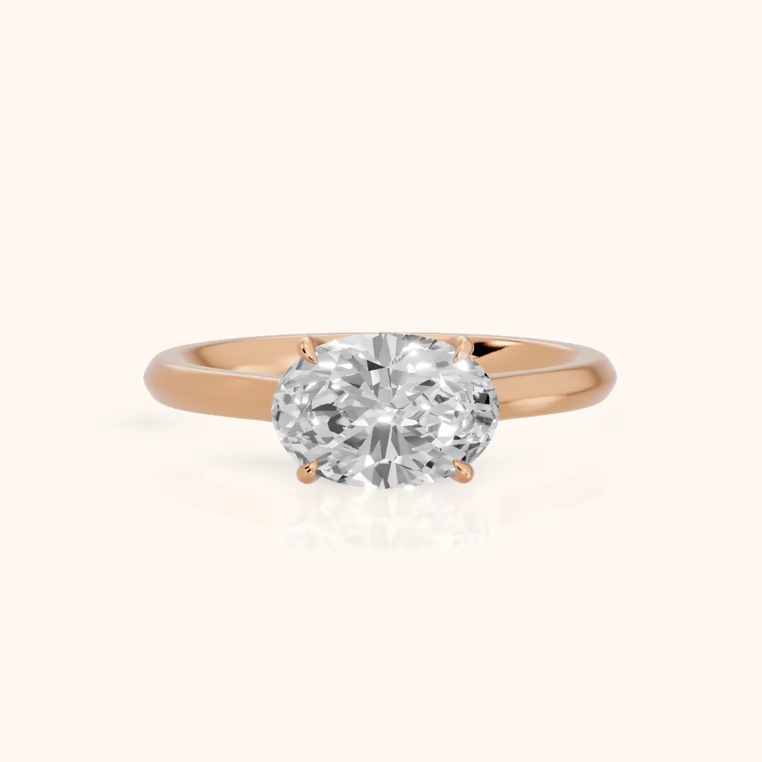 Novella East-West Solitaire Oval Diamond Engagement Ring in Rose Gold — view 2