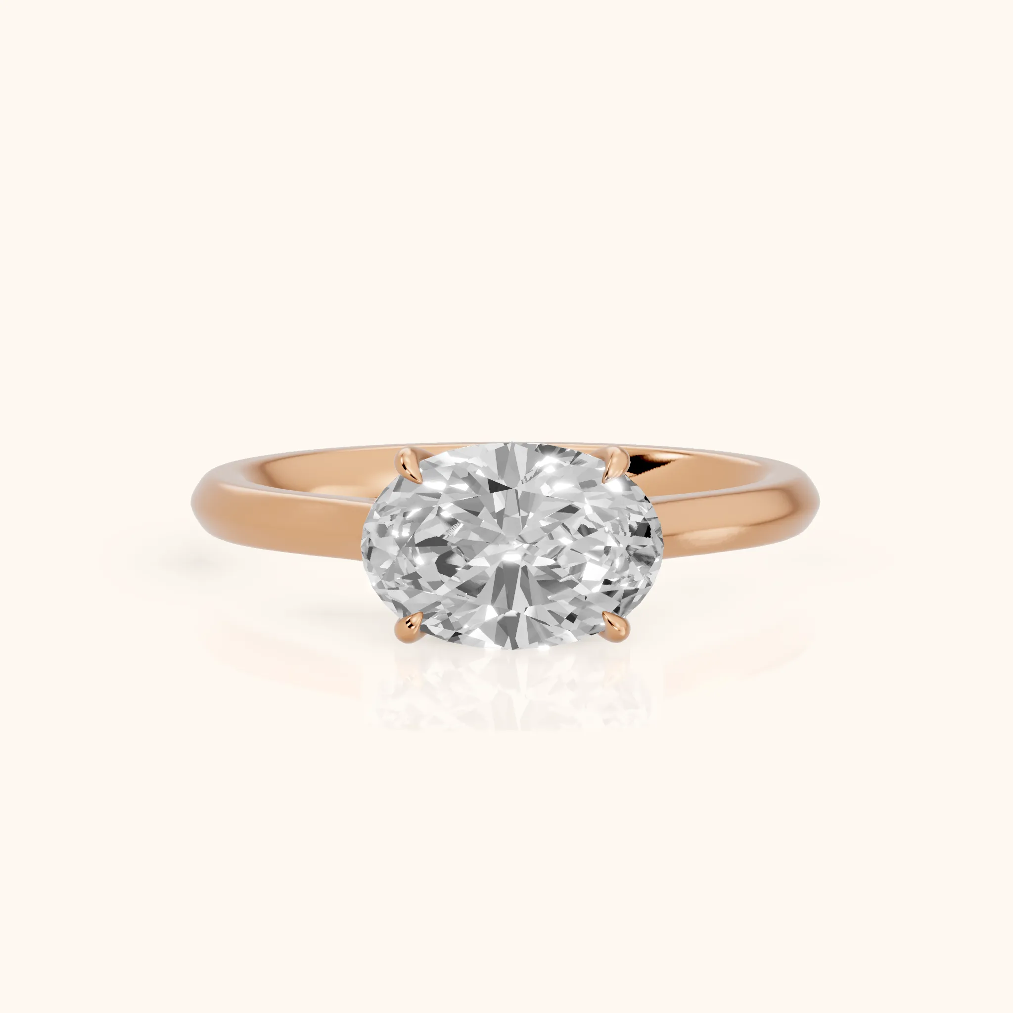 Novella East-West Solitaire Oval Diamond Engagement Ring in Rose Gold — view 1