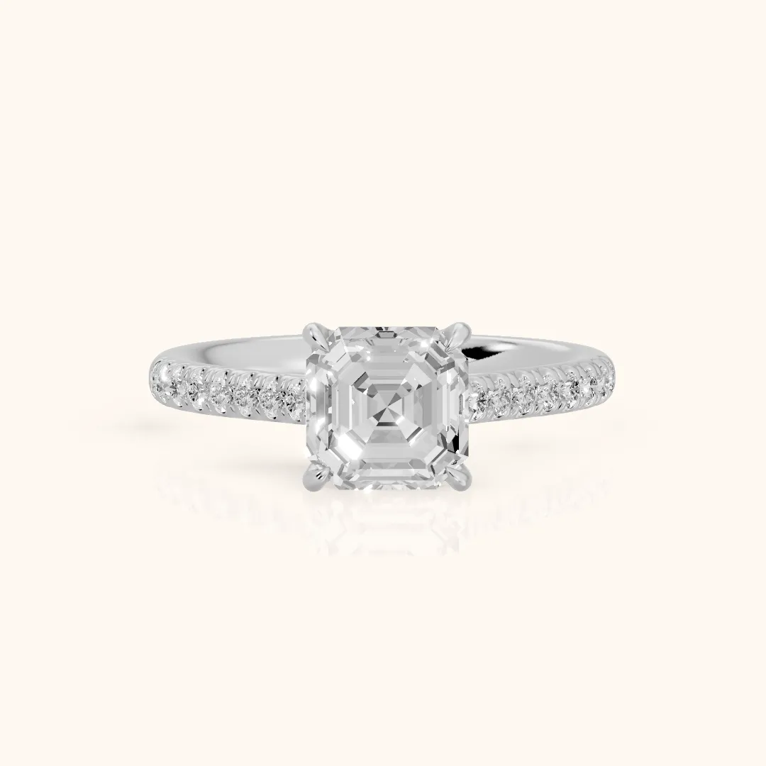 Odelia East-West Pavé Asscher Diamond Engagement Ring in White Gold — view 2