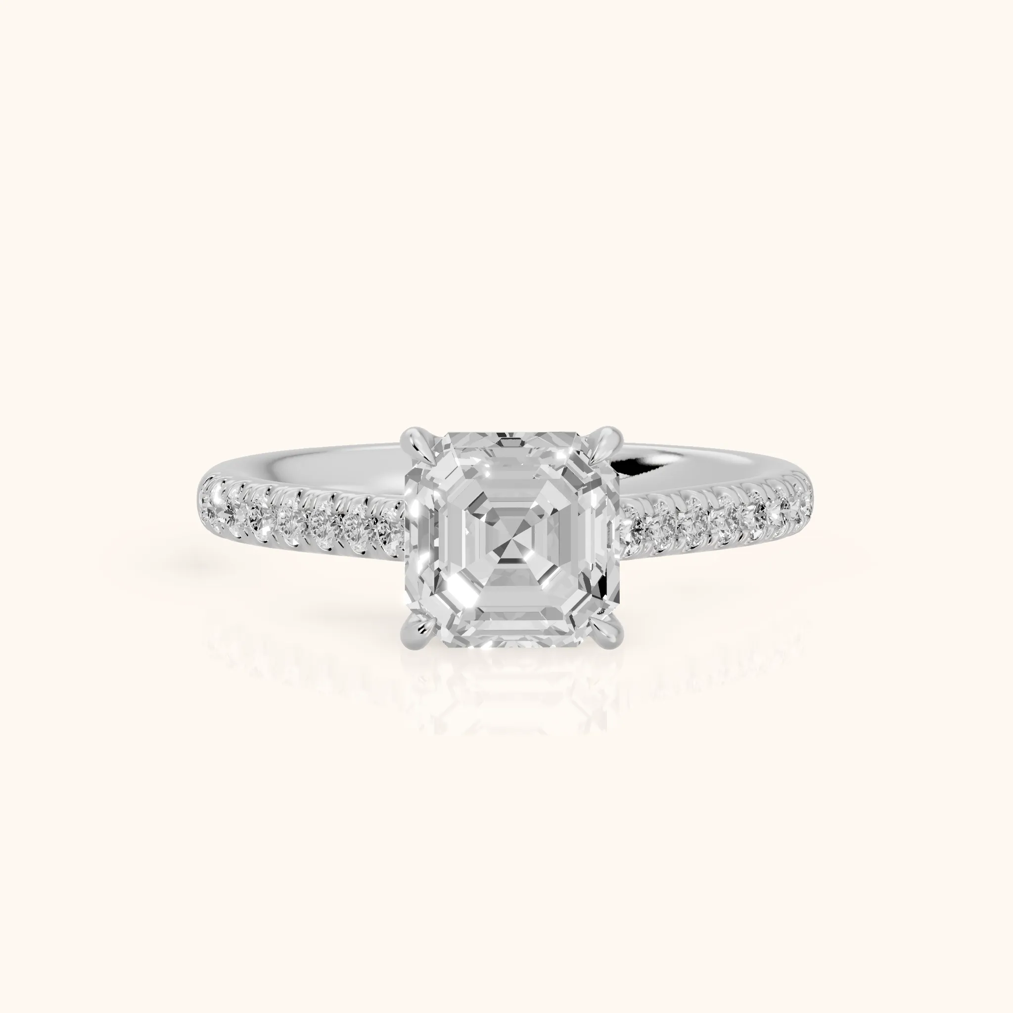 Odelia East-West Pavé Asscher Diamond Engagement Ring in White Gold — view 1