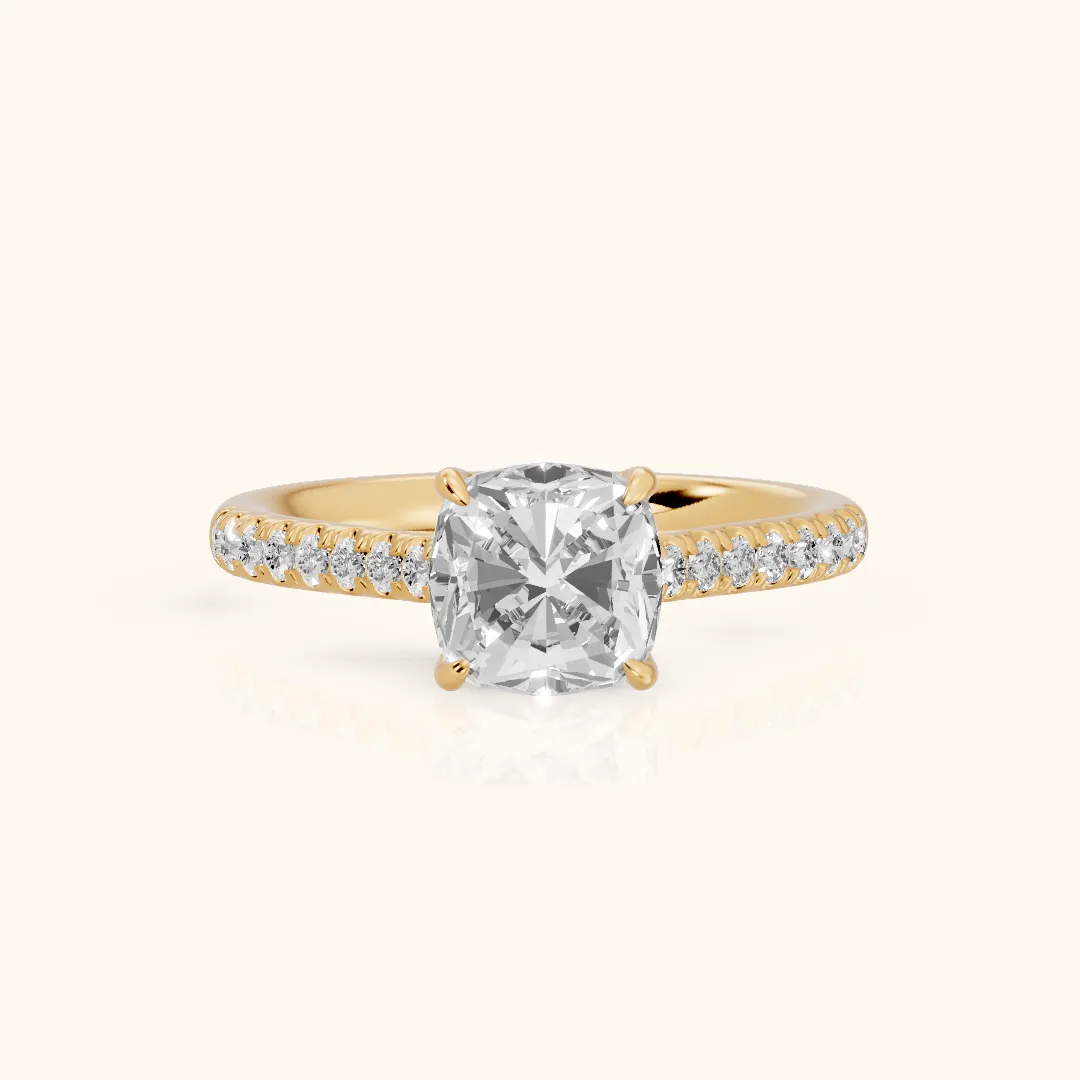 Odelia East-West Pavé Cushion Diamond Engagement Ring in Yellow Gold — view 2