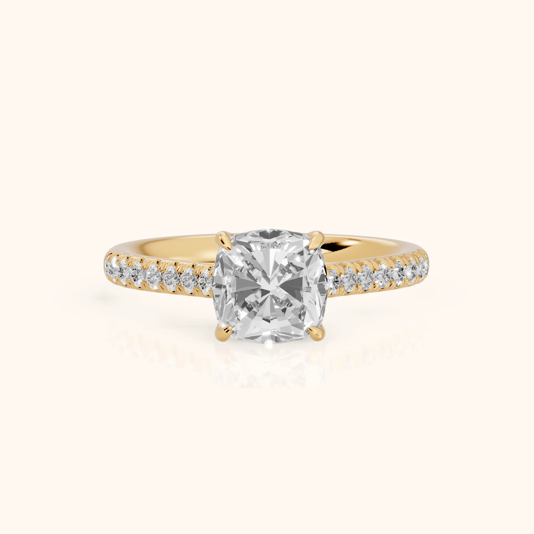 Odelia East-West Pavé Cushion Diamond Engagement Ring in Yellow Gold — view 1