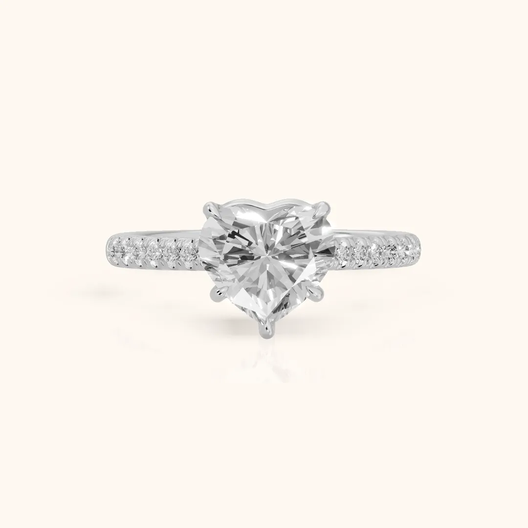 Odelia East-West Pavé Heart Diamond Engagement Ring in Silver — view 2