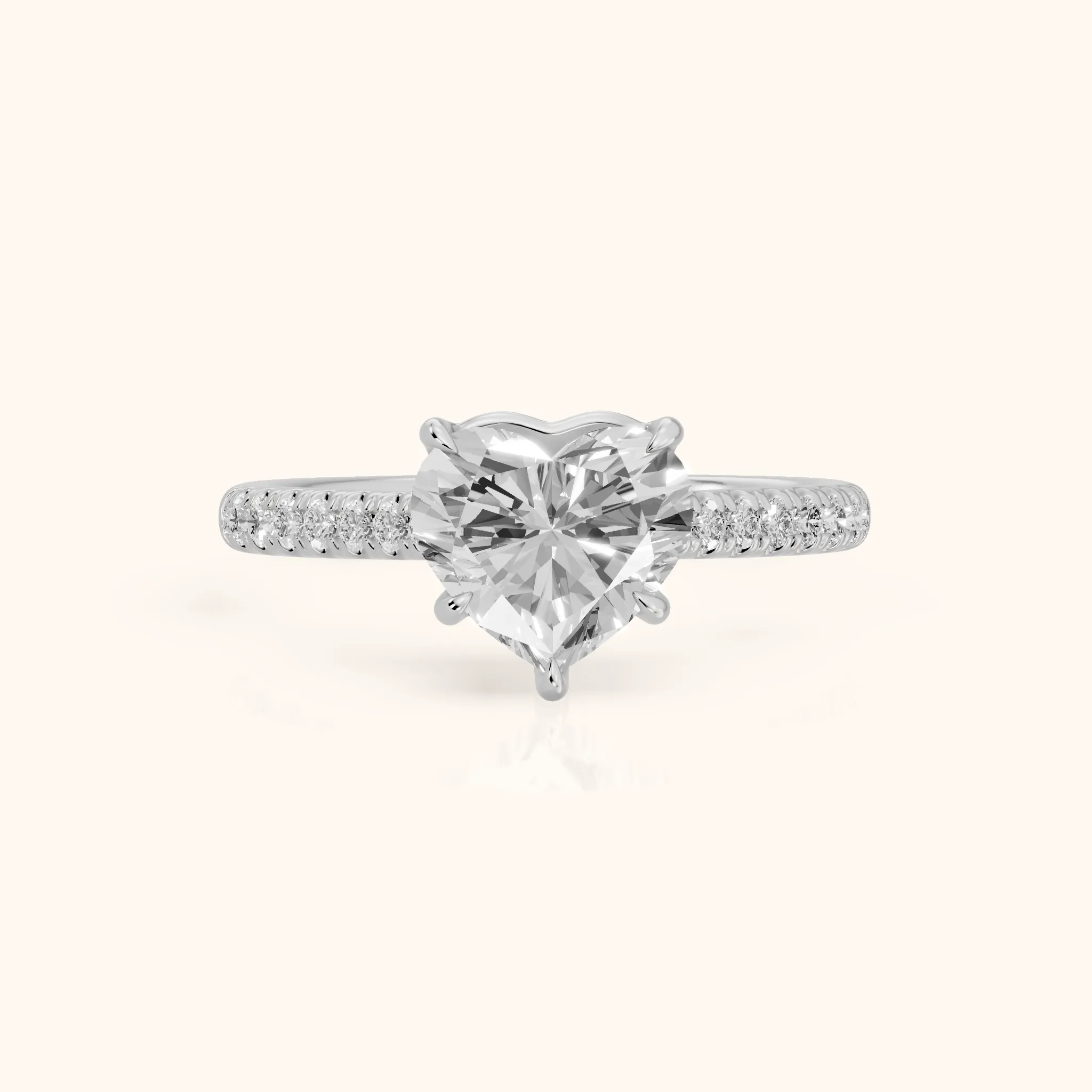 Odelia East-West Pavé Heart Diamond Engagement Ring in Silver — view 1
